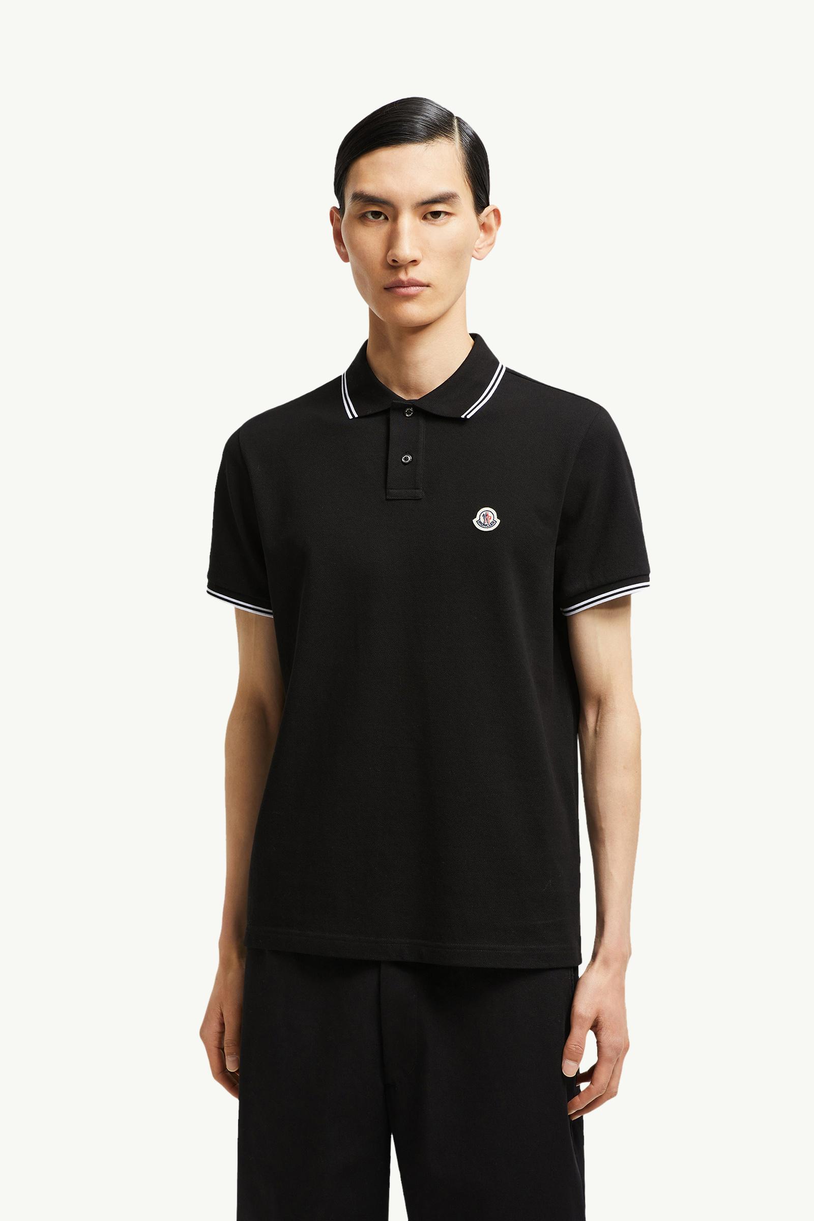 Moncler Logo Patch Cotton Polo Shirt Black Black