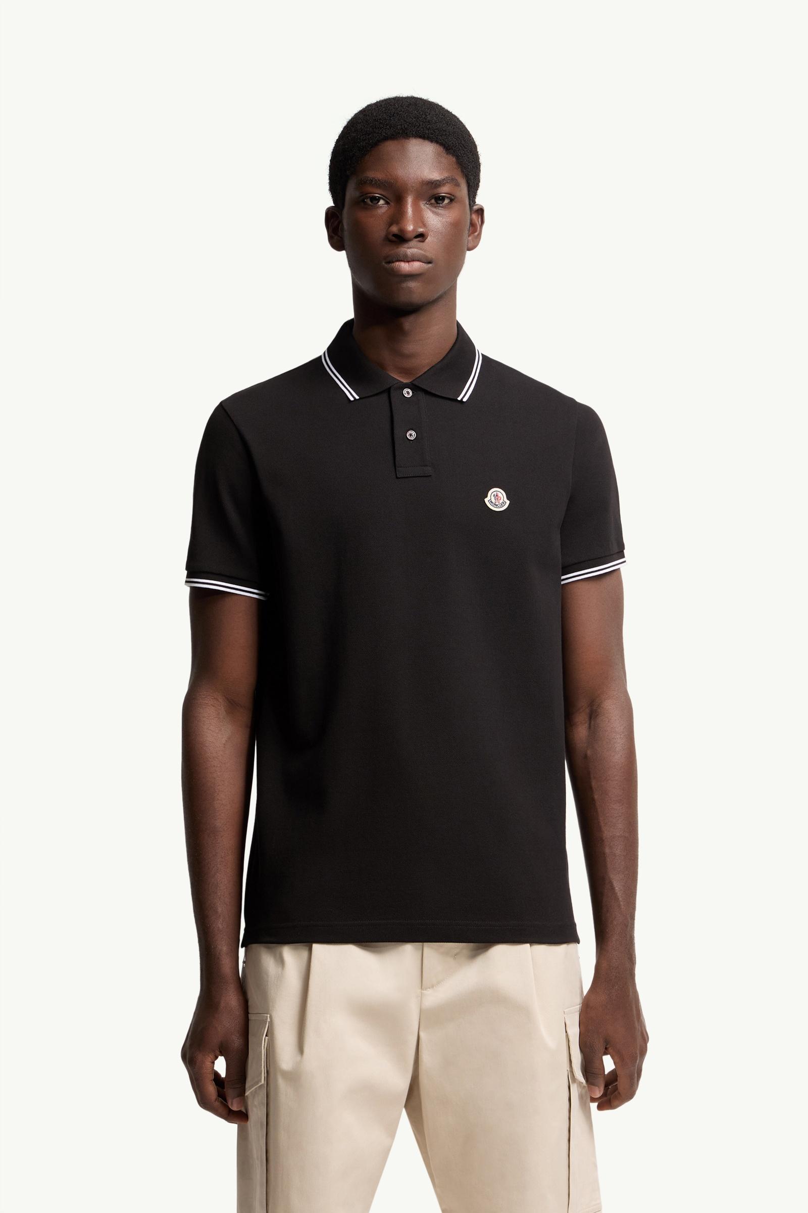 Moncler Logo Patch Cotton Polo Shirt Black Black