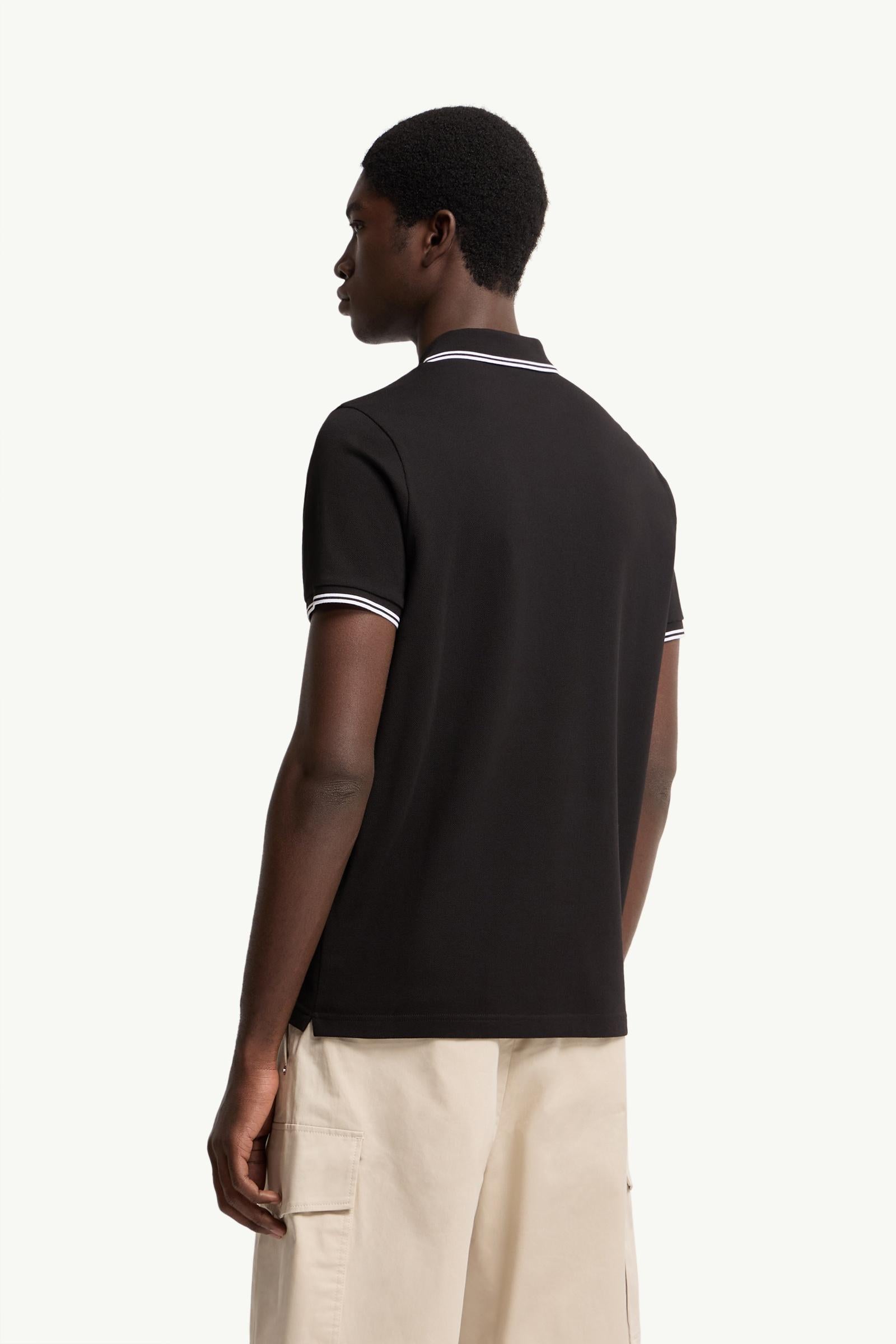 Moncler Logo Patch Cotton Polo Shirt Black Black