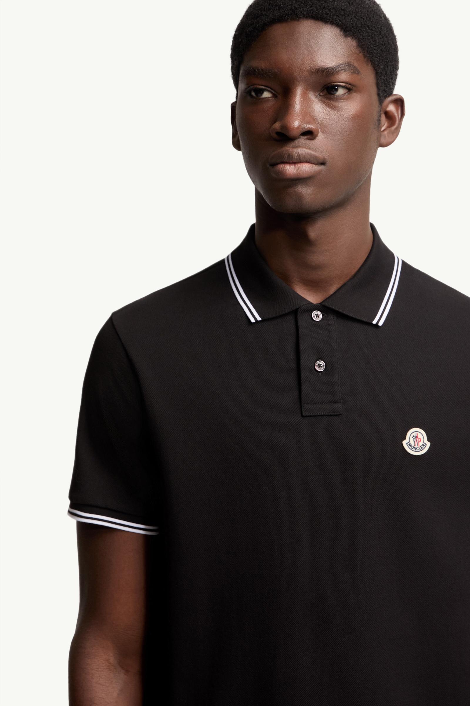 Moncler Logo Patch Cotton Polo Shirt Black Black