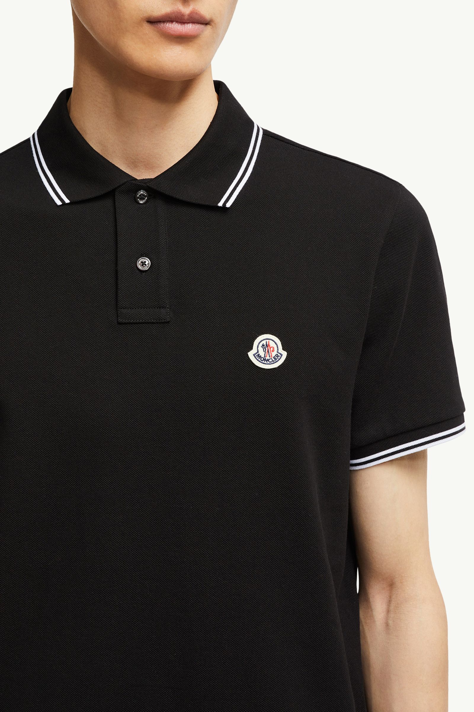 Moncler Logo Patch Cotton Polo Shirt Black Black