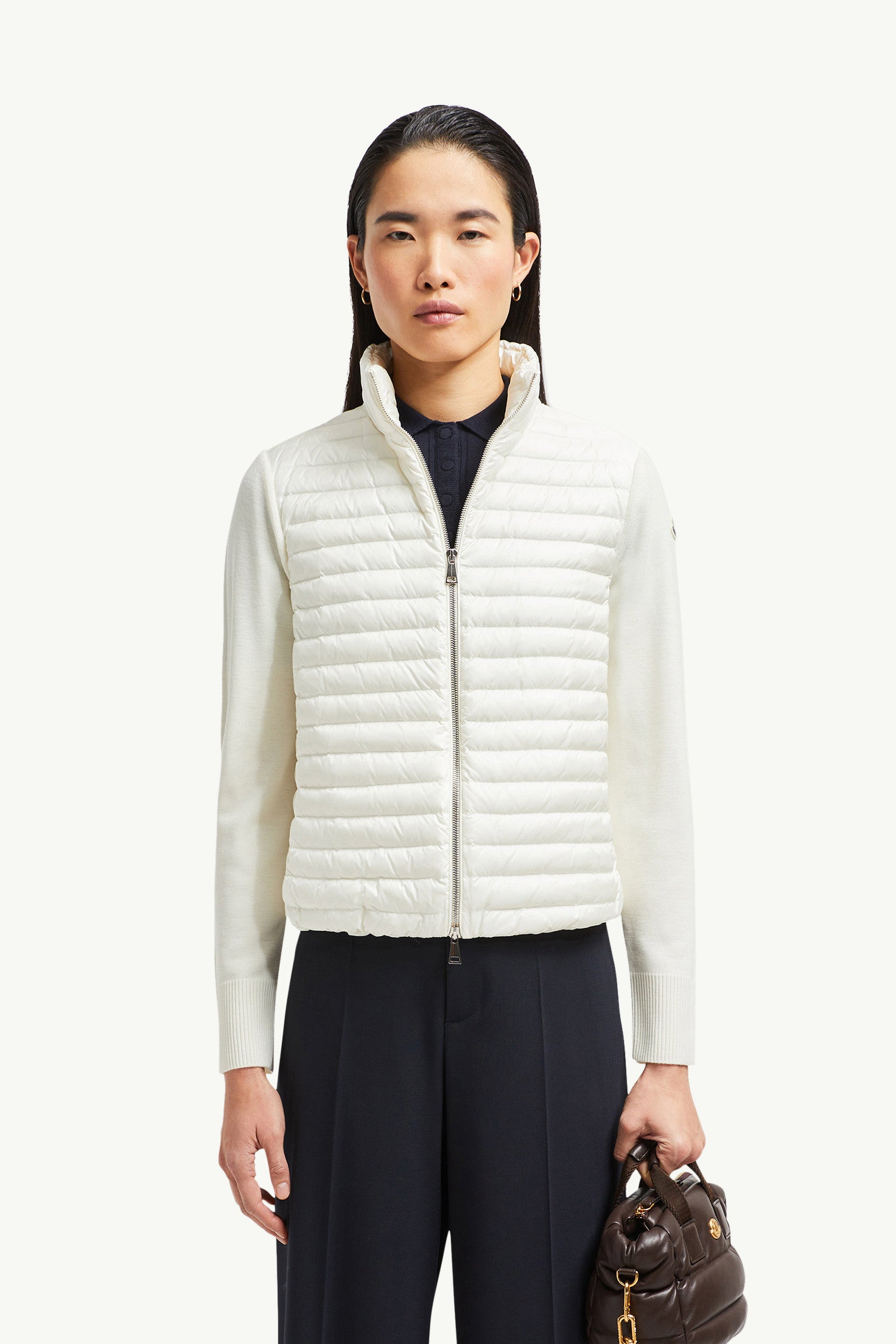 Moncler Padded Wool Zip-Up Cardigan White White