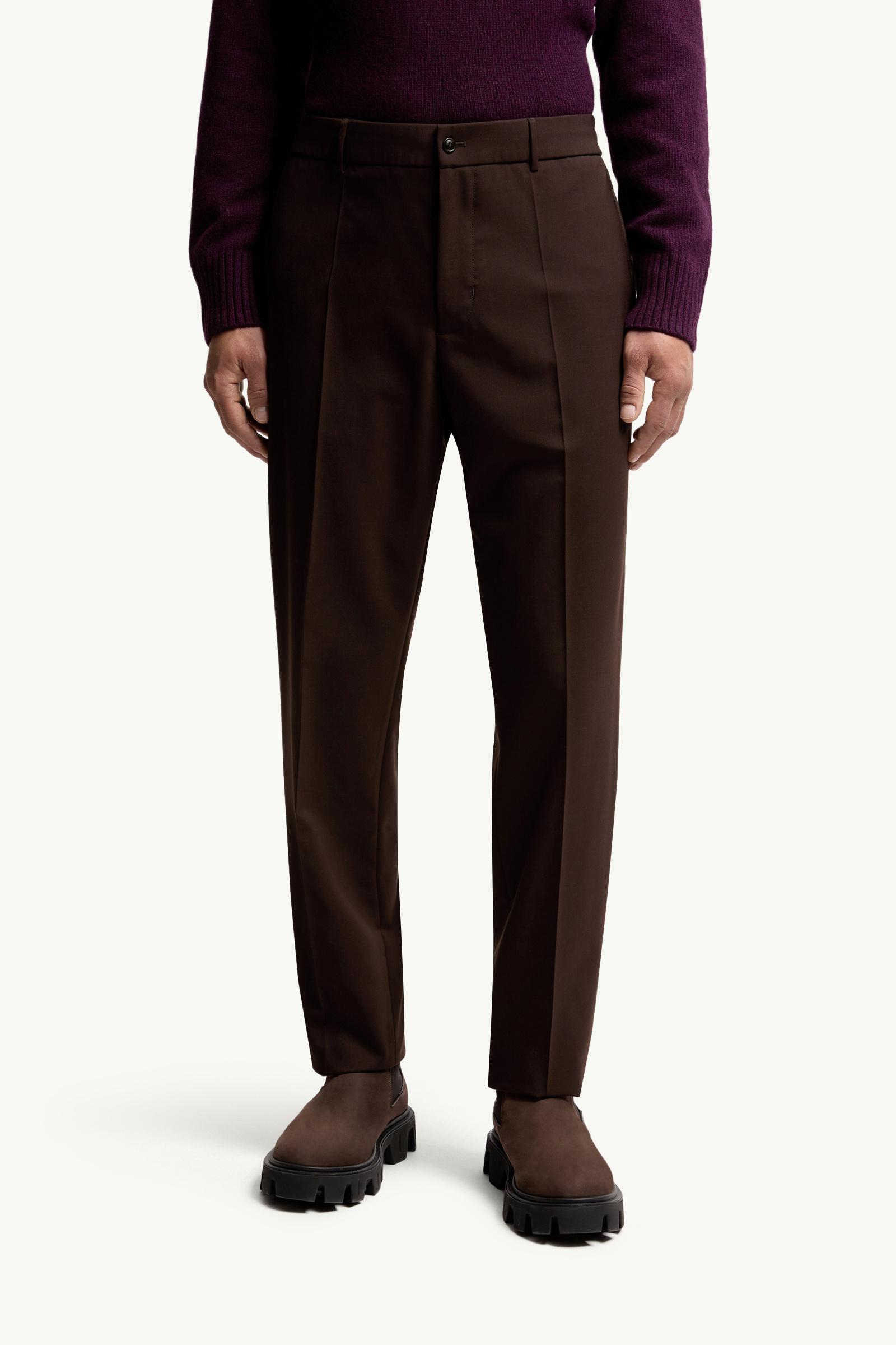 Moncler Wool Blend Gabardine Tailored Pants Brown Brown