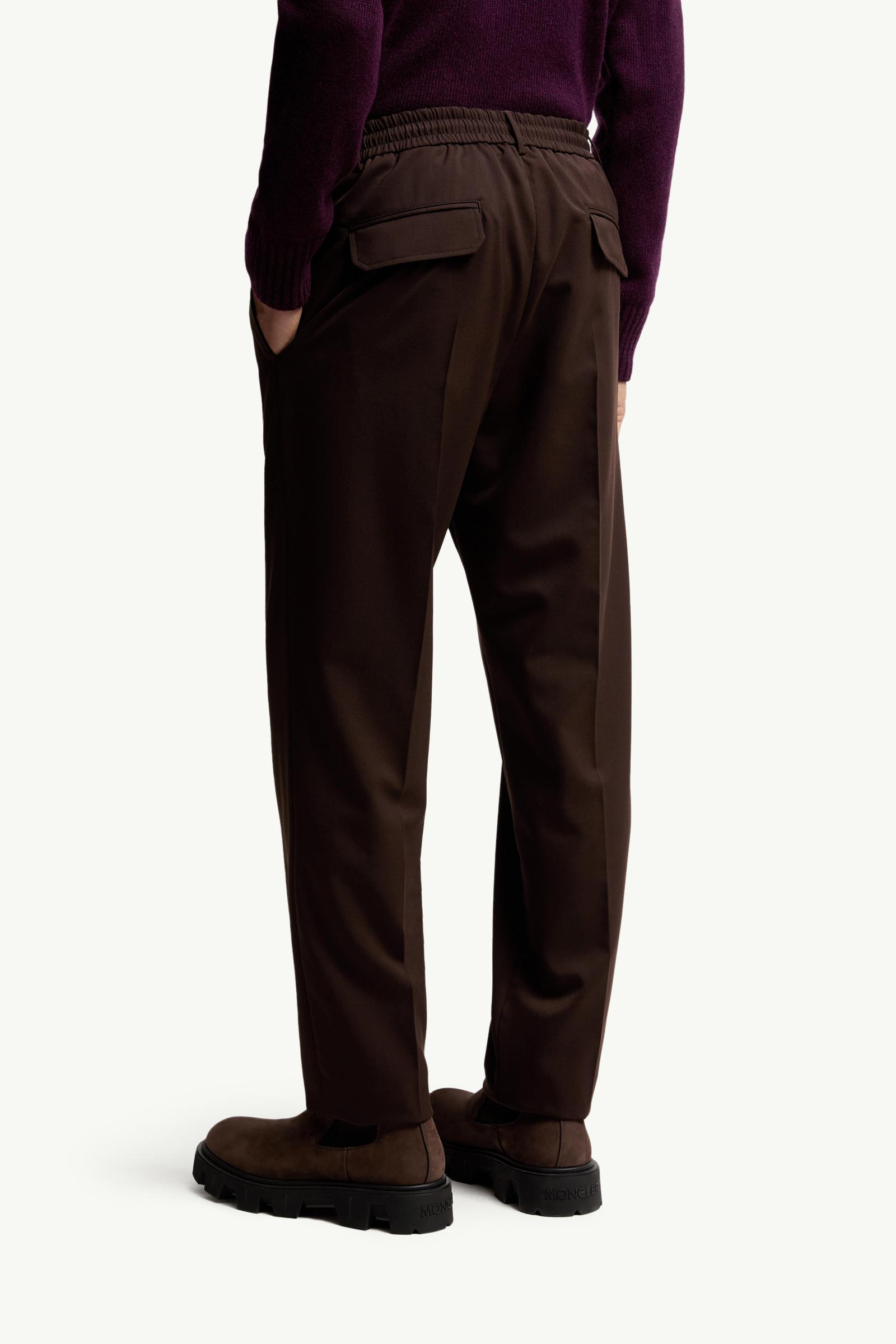Moncler Wool Blend Gabardine Tailored Pants Brown Brown