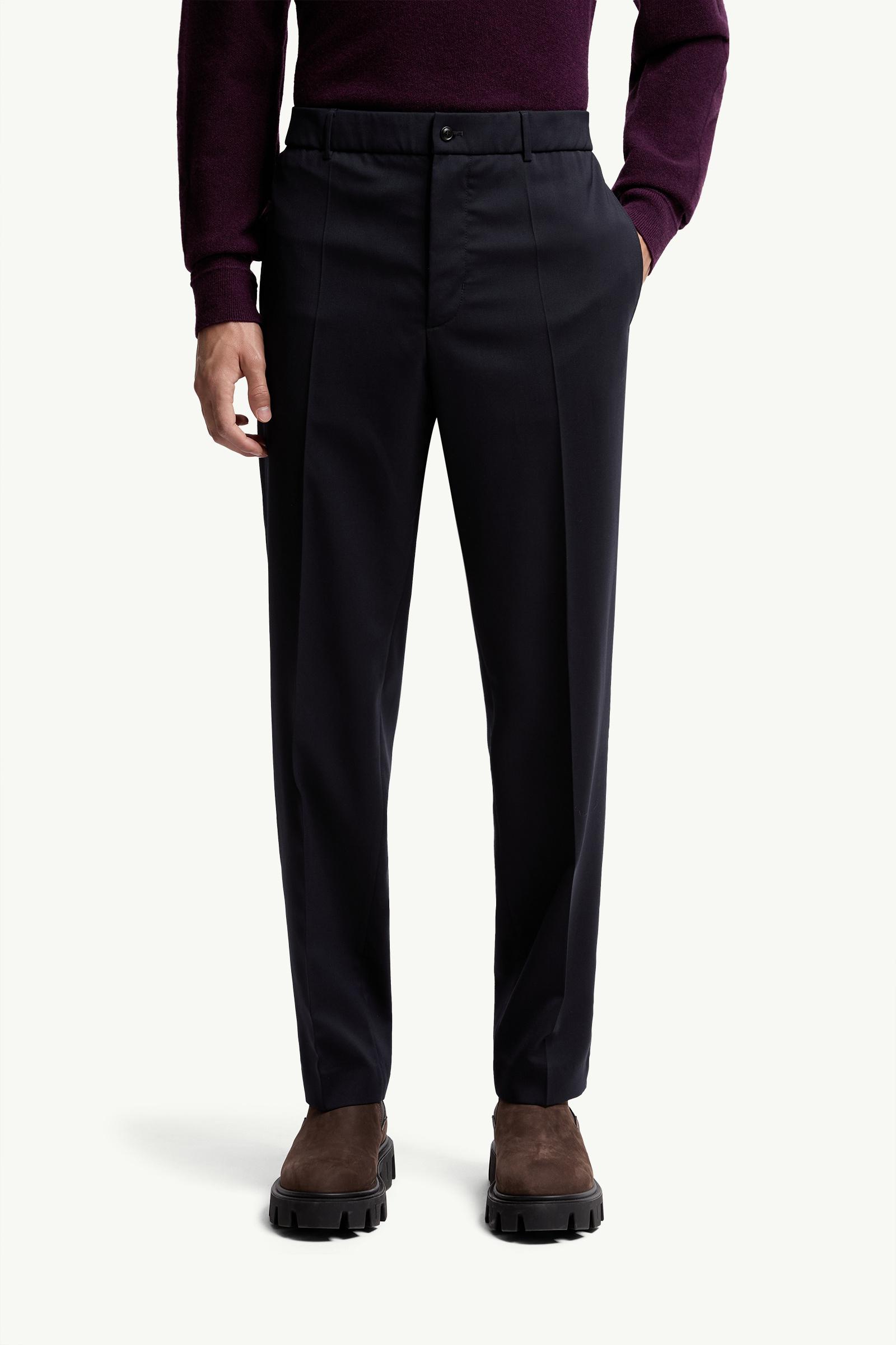 Moncler Wool Blend Gabardine Tailored Pants Dark Blue Dark Blue