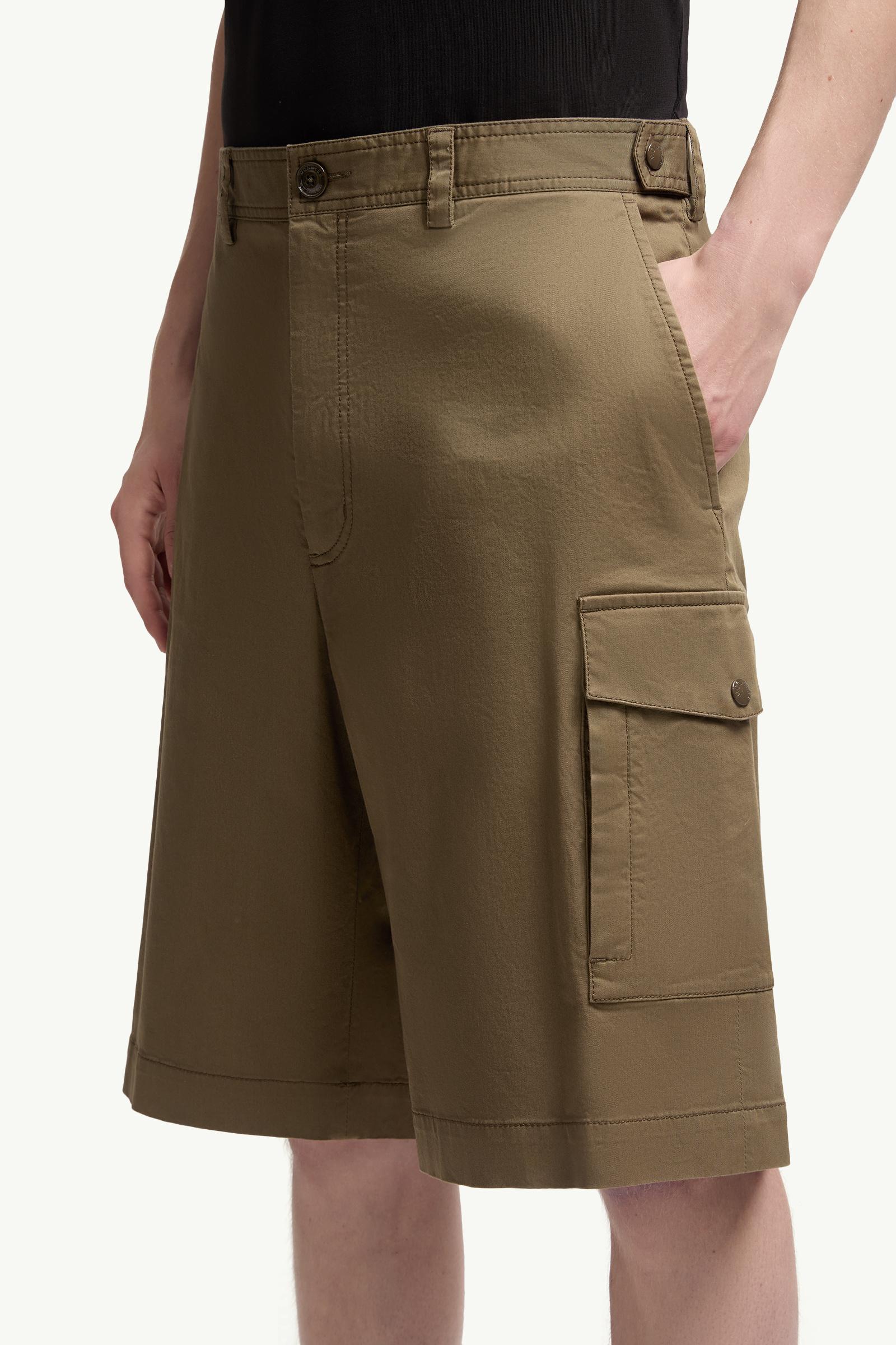 Moncler Cotton Gabardine Cargo Shorts Olive Green Olive Green