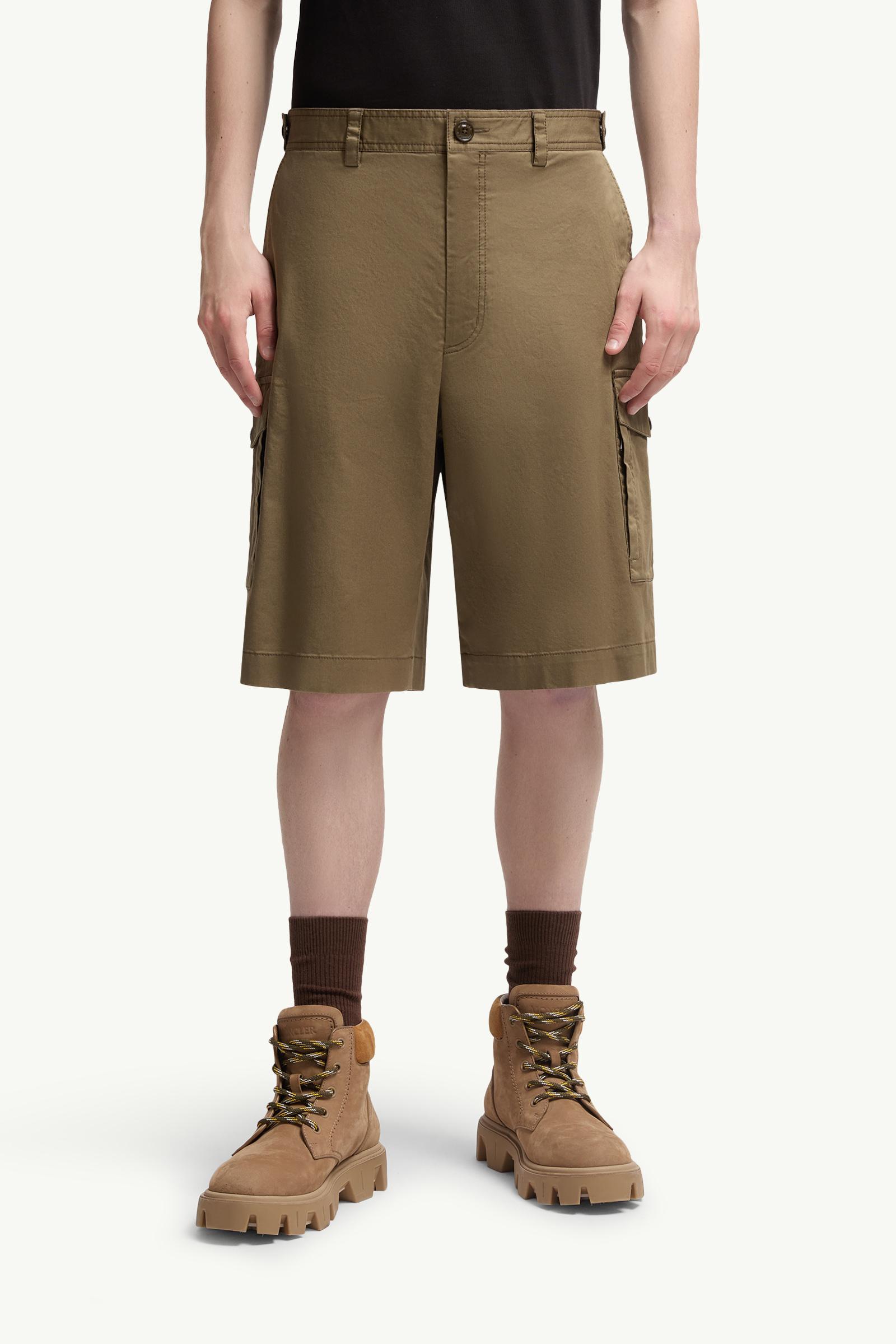 Moncler Cotton Gabardine Cargo Shorts Olive Green Olive Green