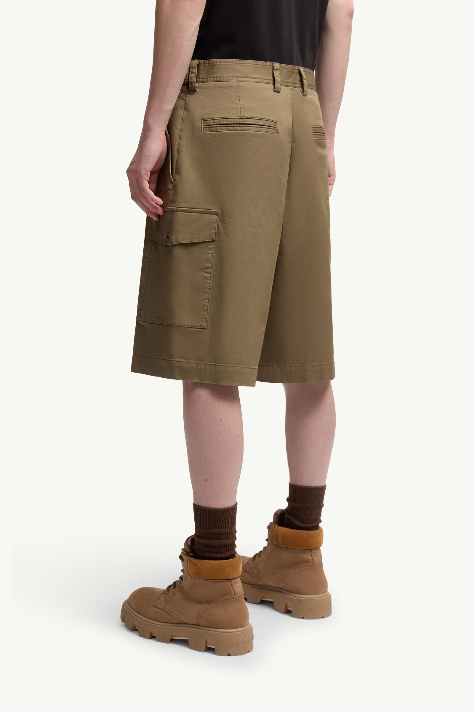 Moncler Cotton Gabardine Cargo Shorts Olive Green Olive Green