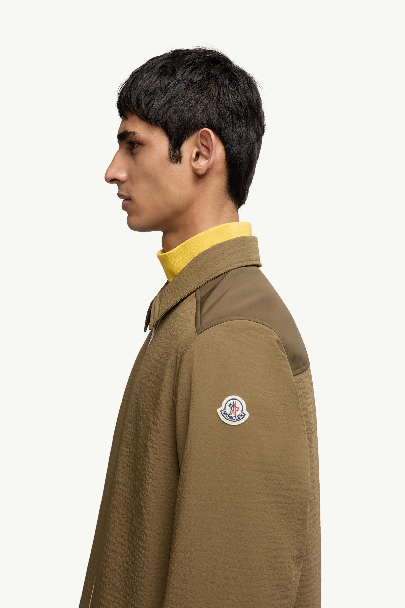 Moncler Padded Seersucker Zip-Up Shirt Olive Green Olive Green