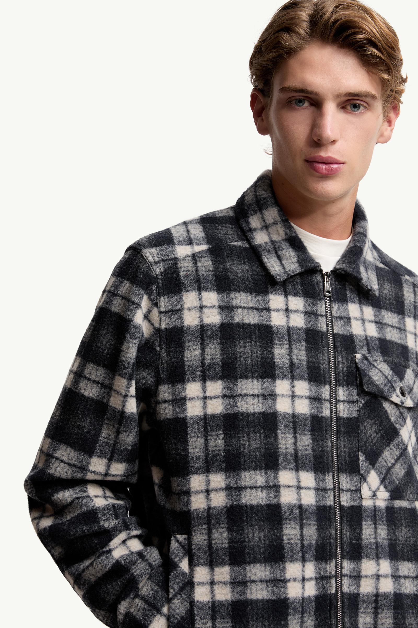 Moncler Tartan Zip-Up Shirt Jacket White & Blue White & Blue