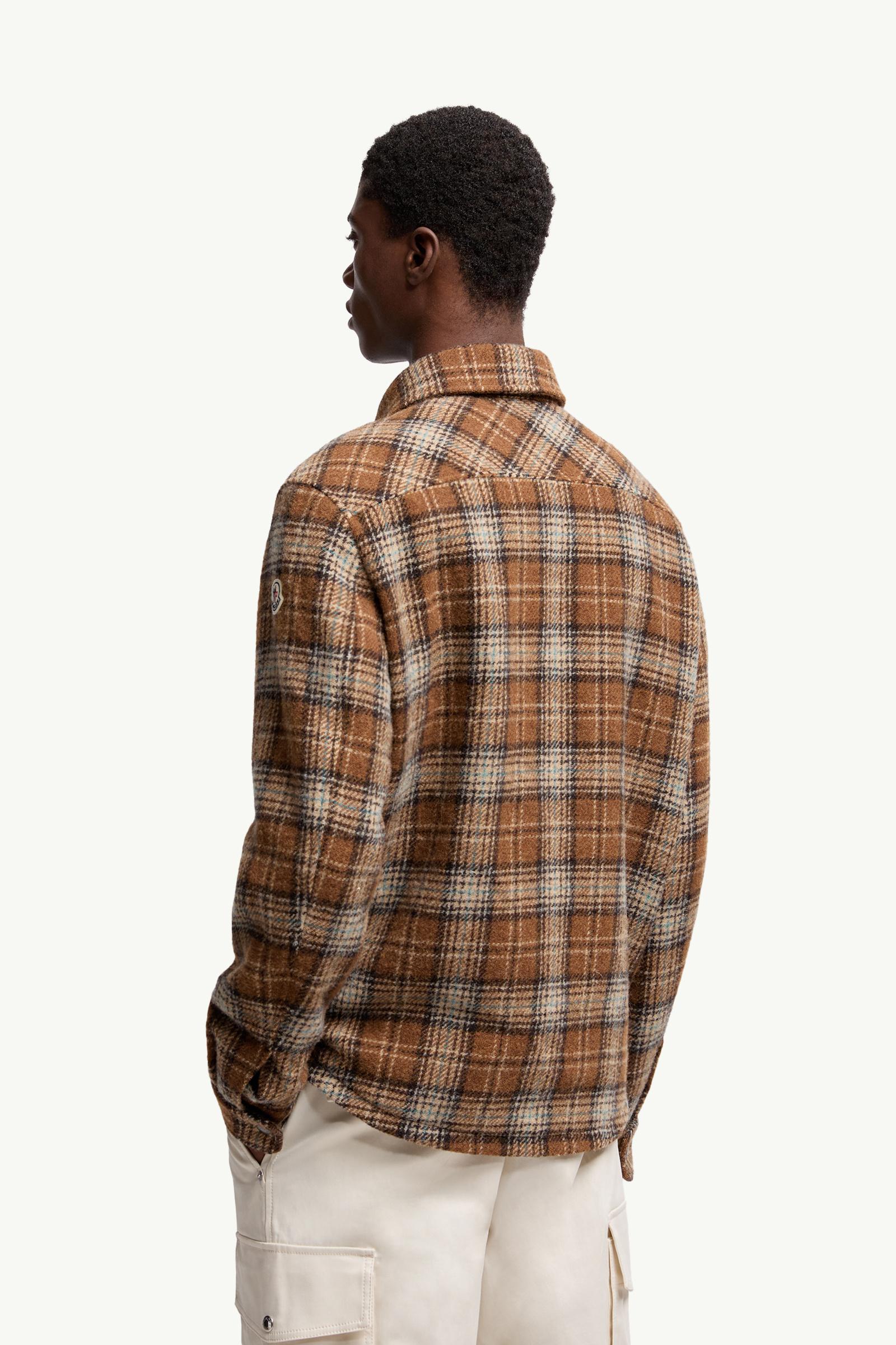 Moncler Checked Wool Shirt Jacket Light Brown Light Brown