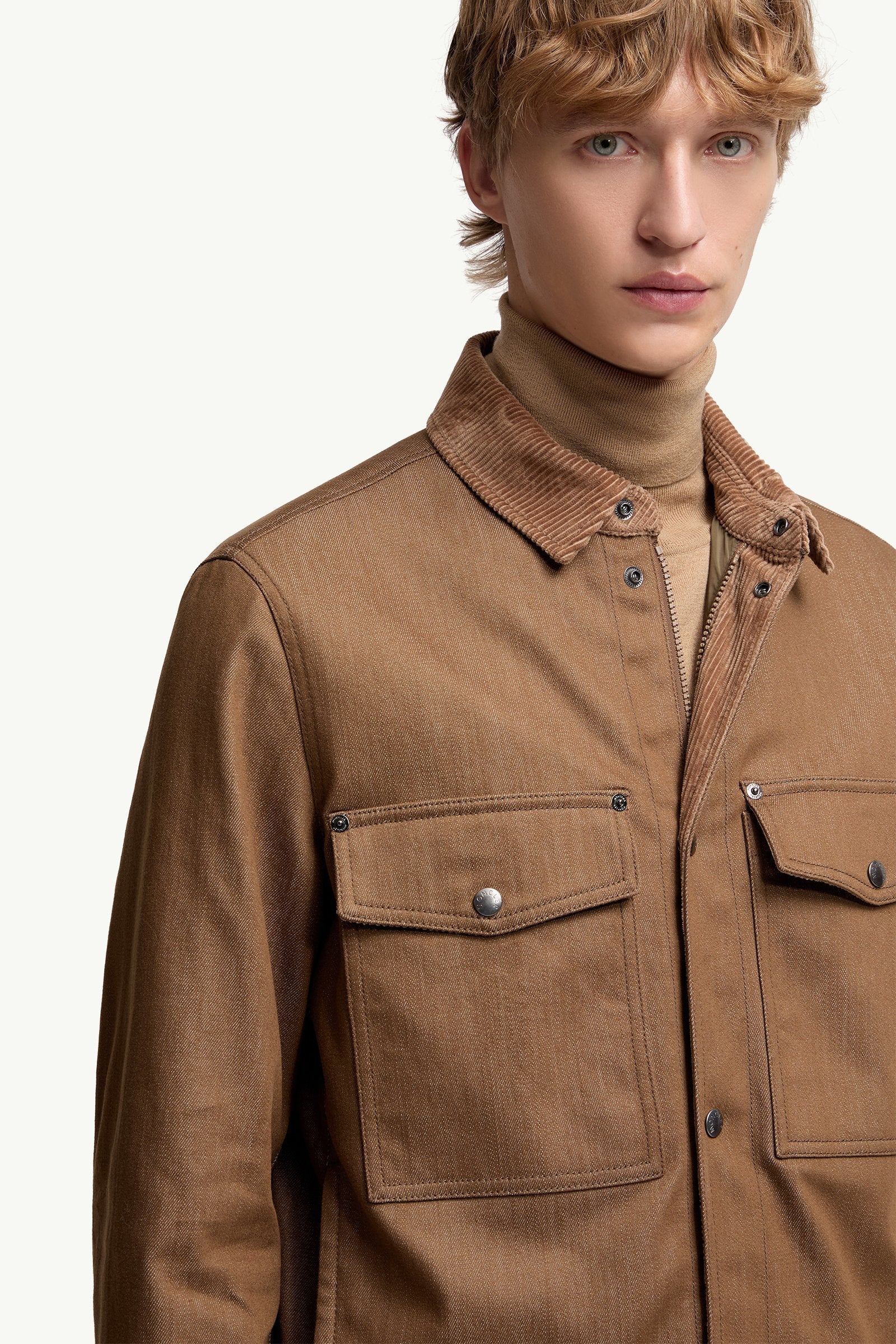 Moncler Denim Corduroy-Trimmed Shirt Jacket Brown Brown
