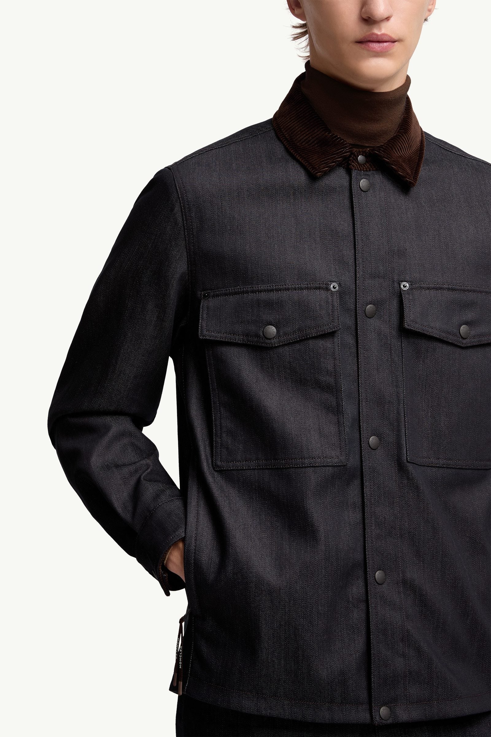 Moncler Denim Corduroy-Trimmed Shirt Jacket Dark Blue Dark Blue