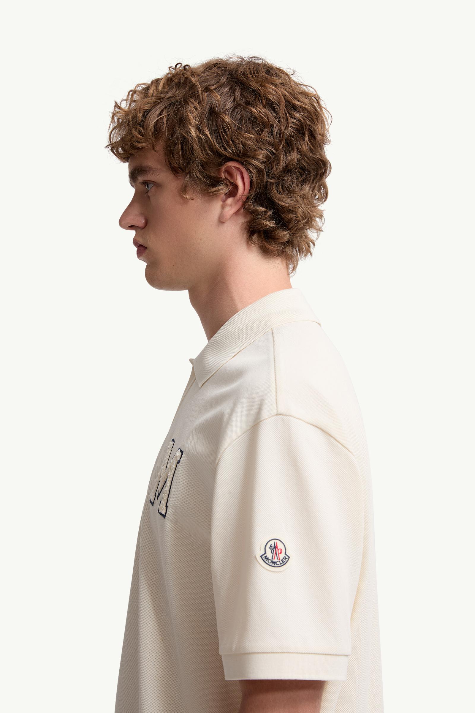 Moncler Monogram Cotton Piquet Polo Shirt White Ivory White Ivory