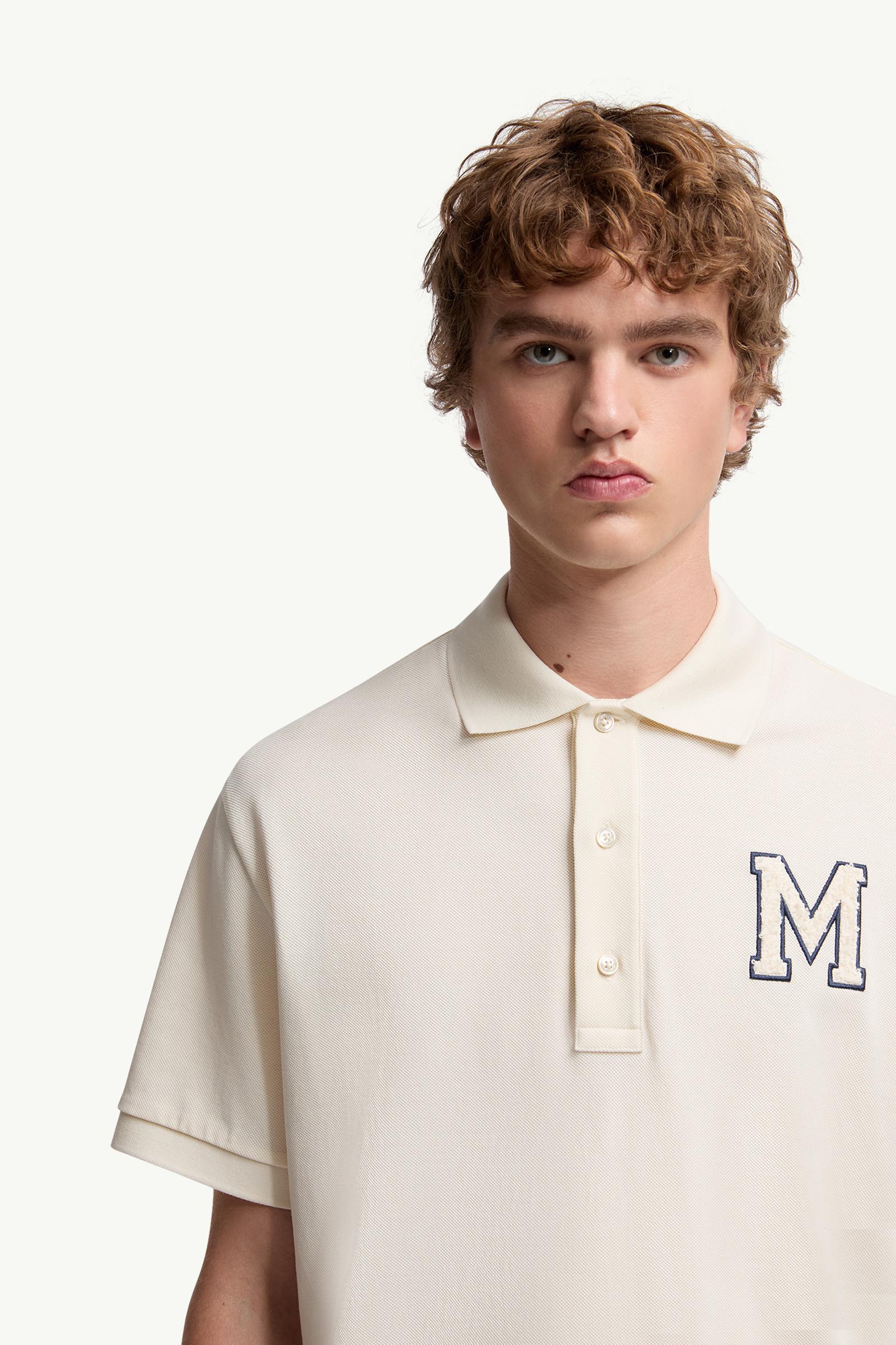 Moncler Monogram Cotton Piquet Polo Shirt White Ivory White Ivory