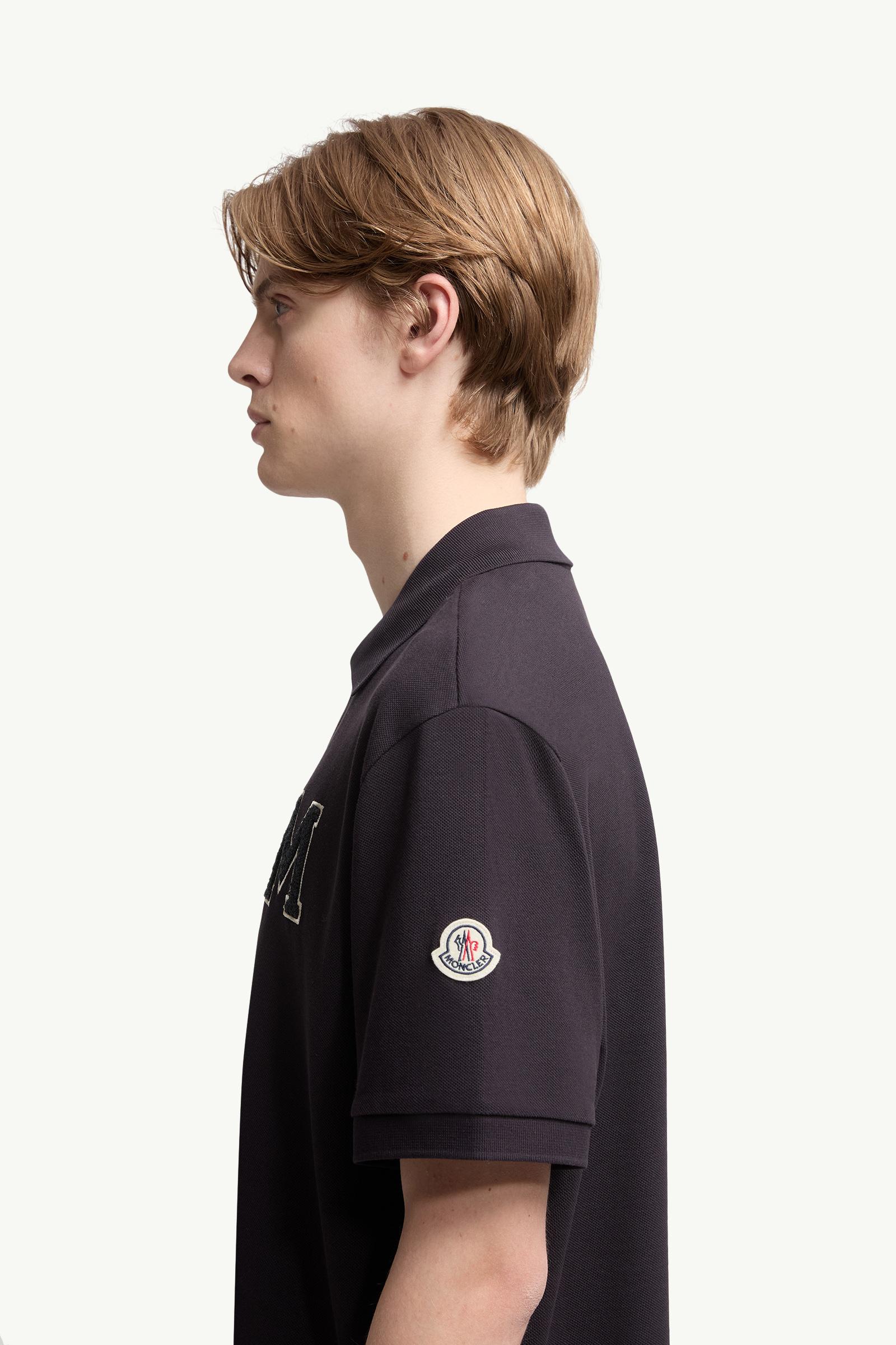 Moncler Monogram Cotton Piquet Polo Shirt Navy Blue Navy Blue