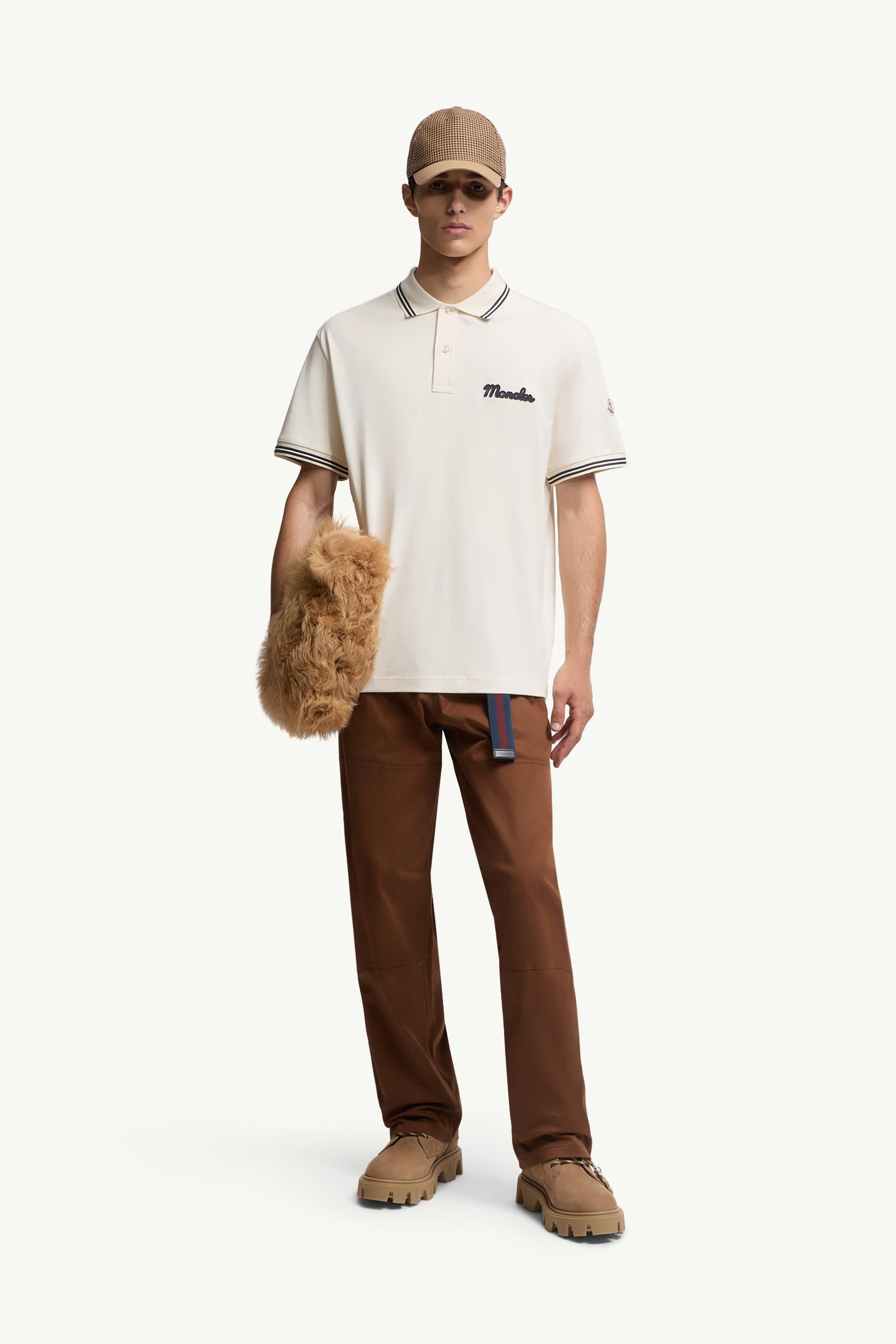 Moncler Embroidered Logo Cotton Piquet Polo Shirt White Ivory White Ivory