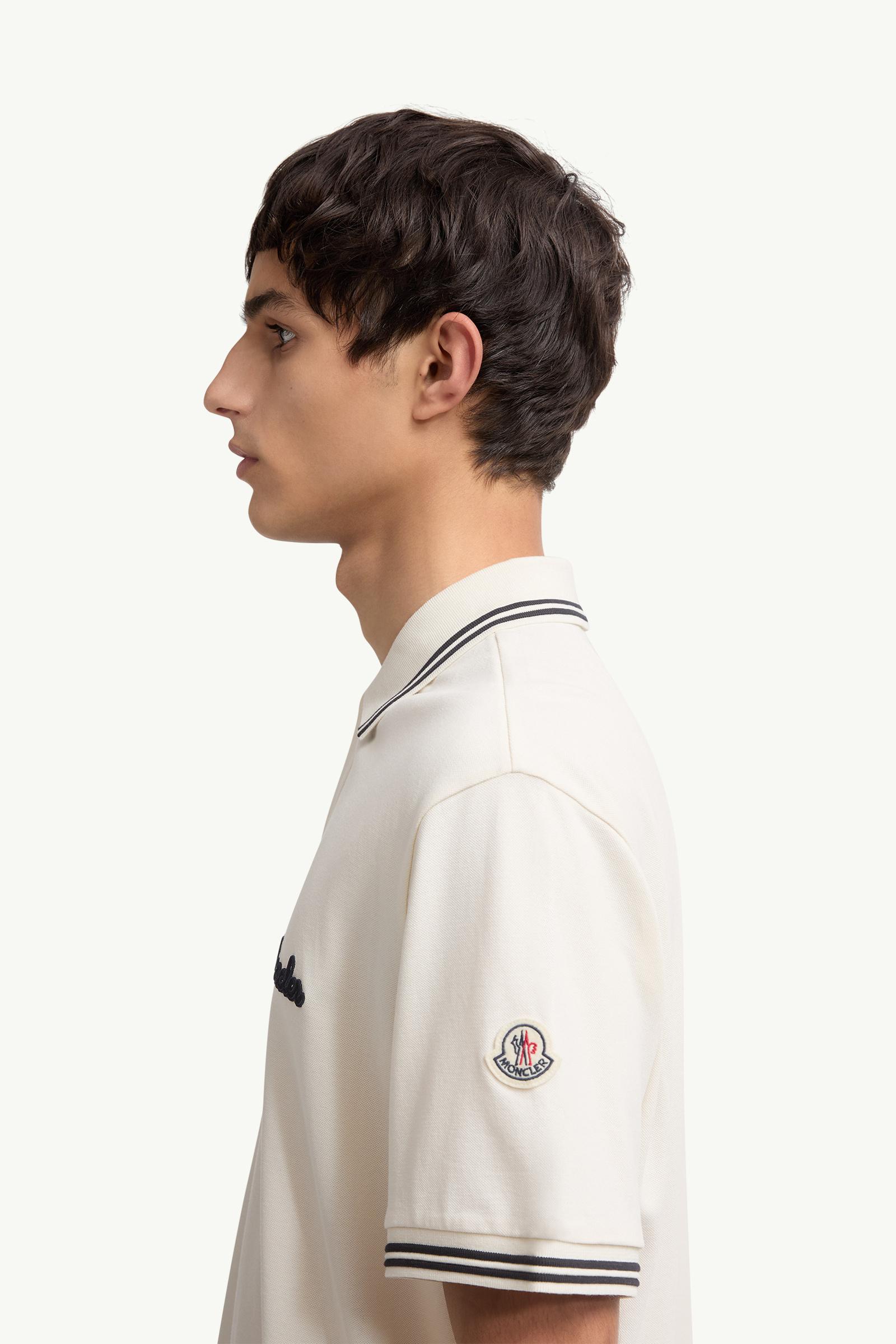 Moncler Embroidered Logo Cotton Piquet Polo Shirt White Ivory White Ivory