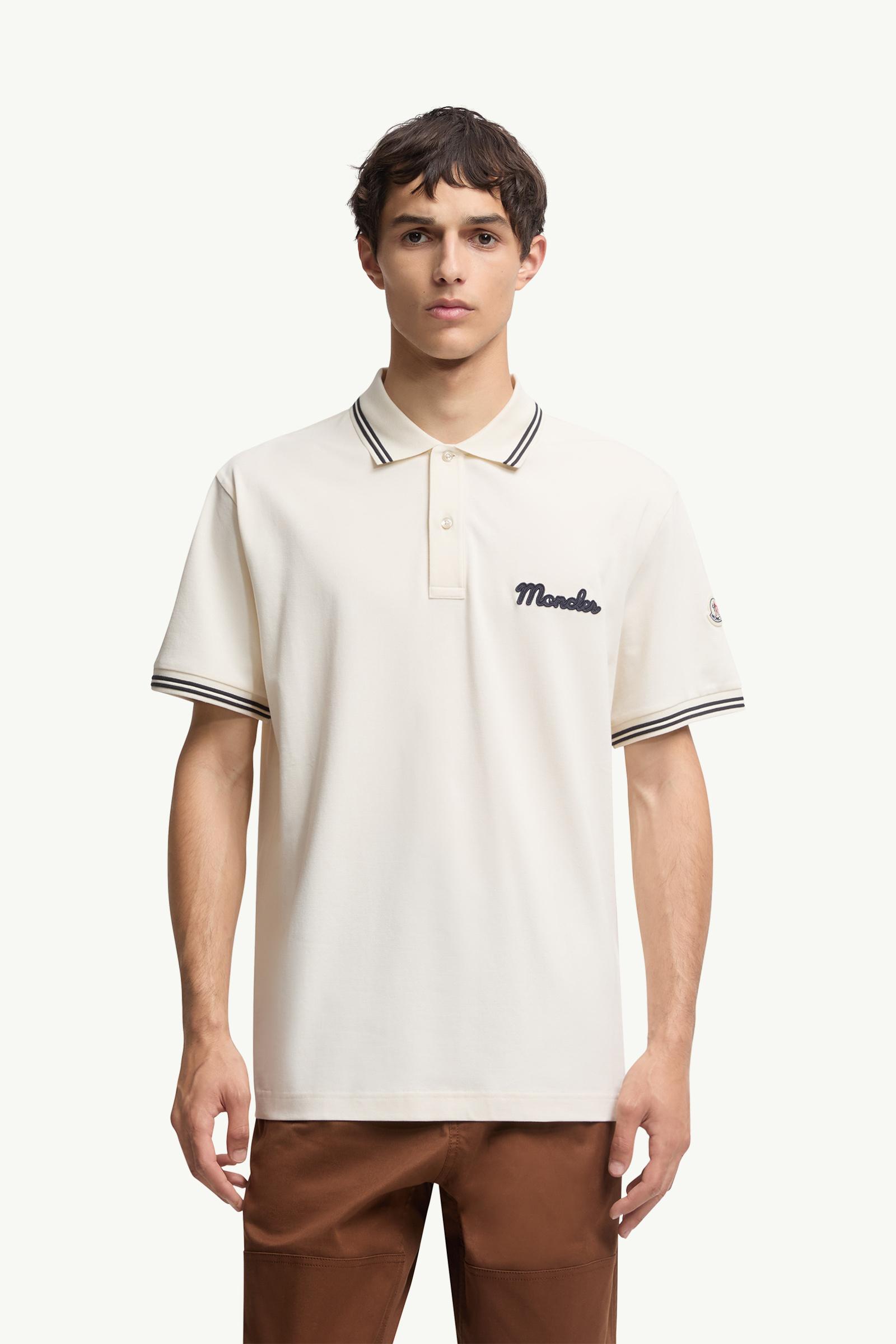 Moncler Embroidered Logo Cotton Piquet Polo Shirt White Ivory White Ivory