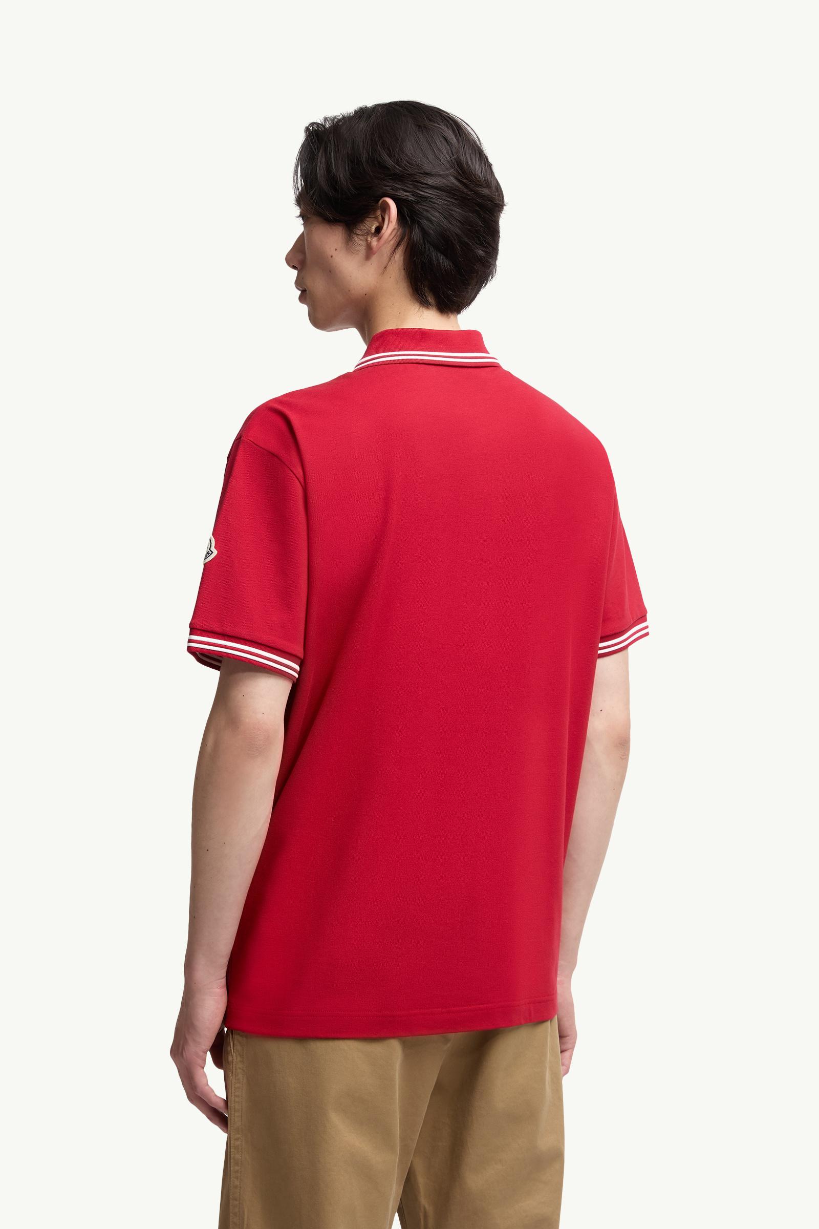 Moncler Embroidered Logo Cotton Piquet Polo Shirt Red Red