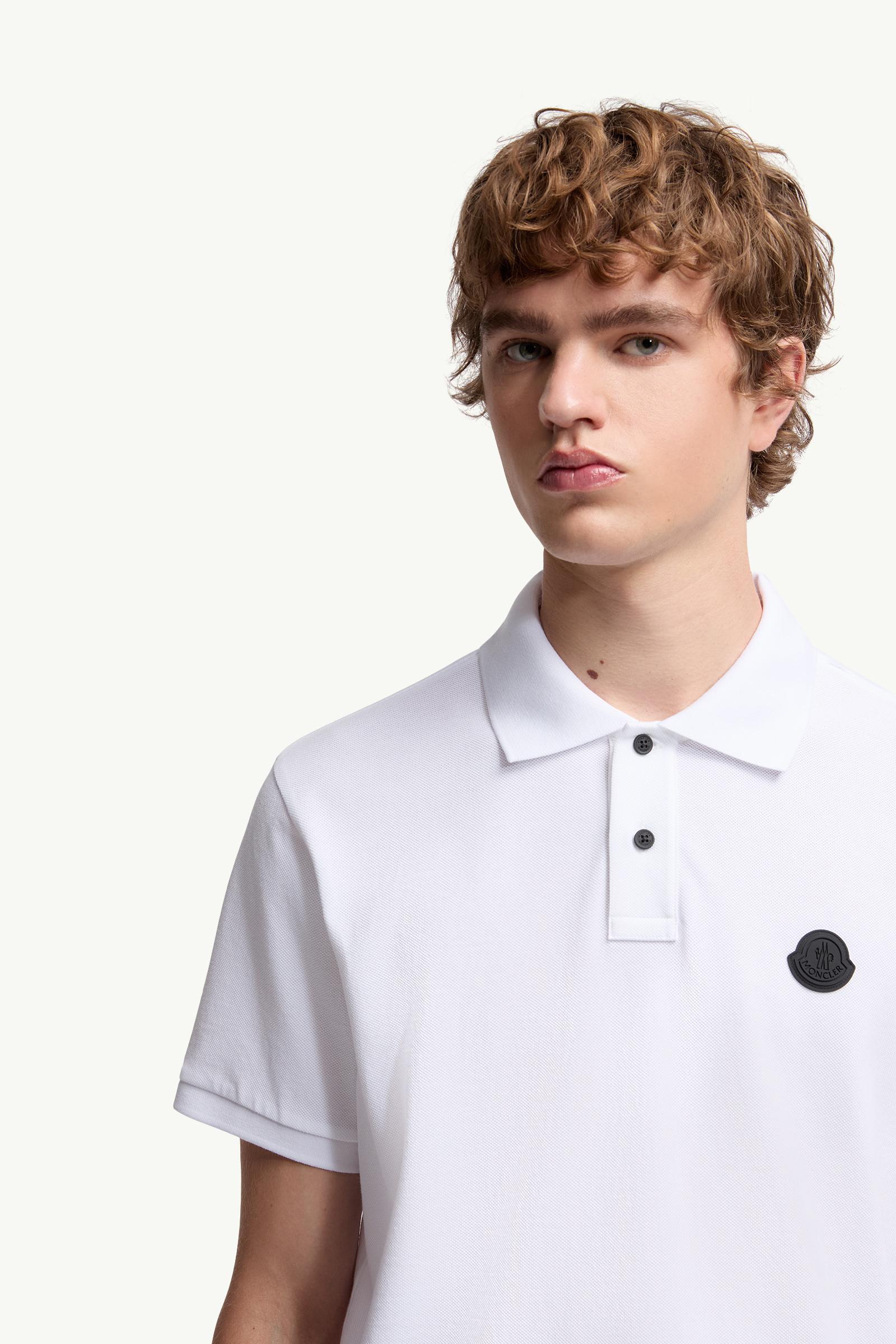 Moncler Logo Patch Cotton Piquet Polo Shirt White White