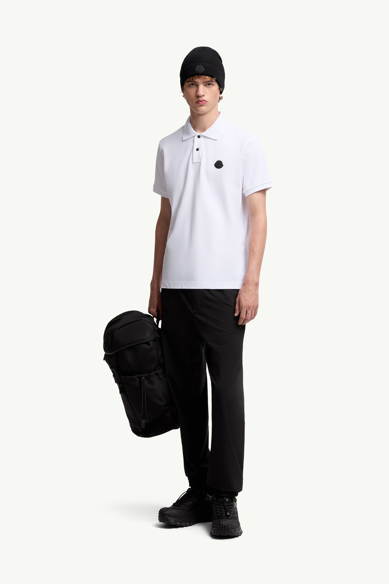 Moncler Logo Patch Cotton Piquet Polo Shirt White White