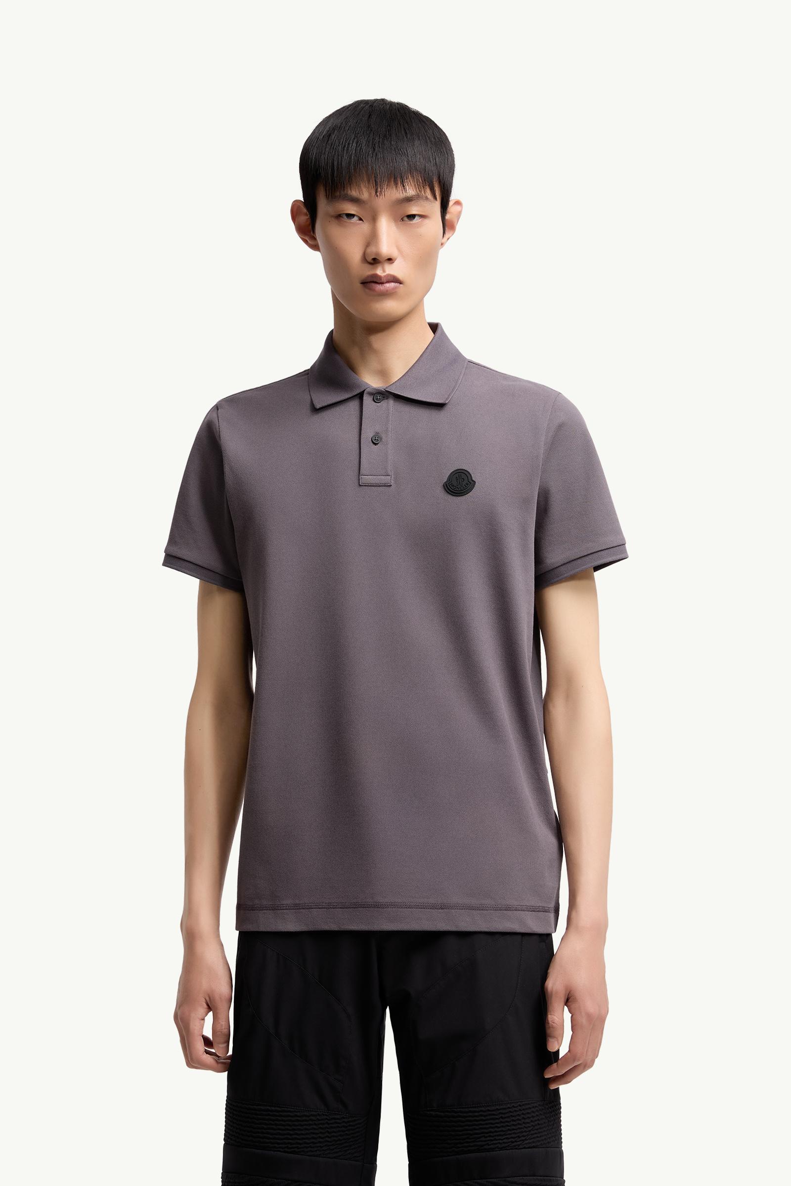 Moncler Logo Patch Cotton Piquet Polo Shirt Dark Grey Dark Grey