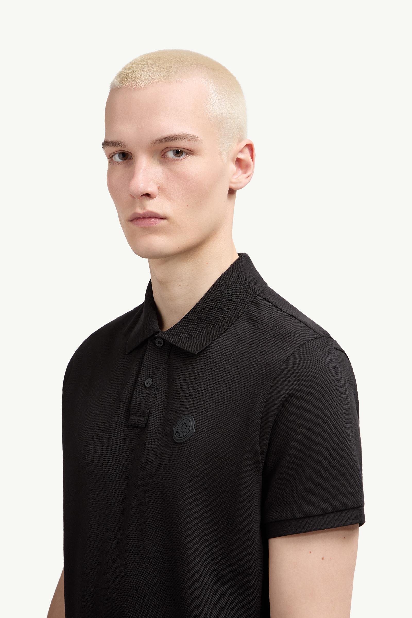 Moncler Logo Patch Cotton Piquet Polo Shirt Black Black