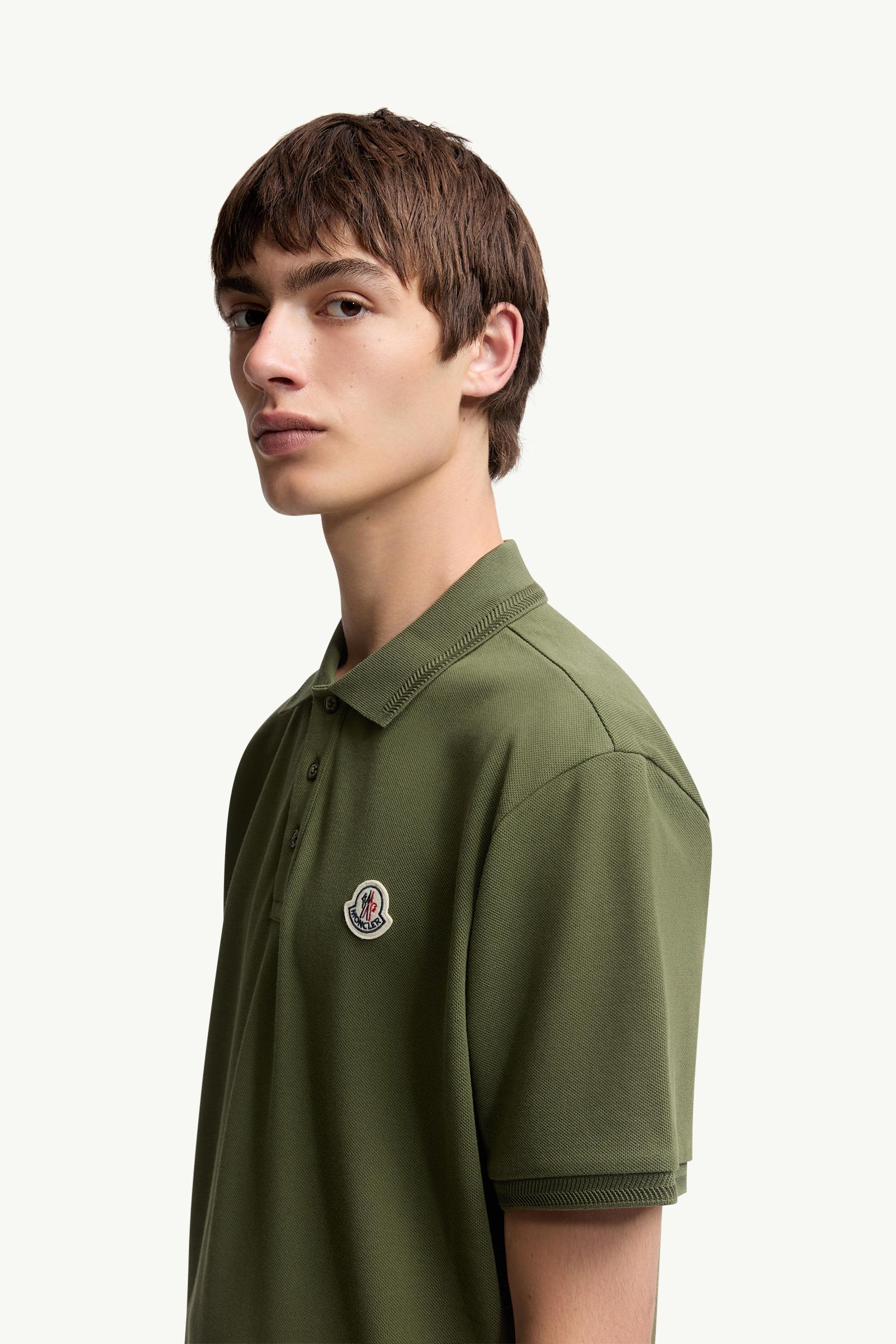 Moncler Logo Patch Cotton Piquet Polo Shirt Khaki Khaki