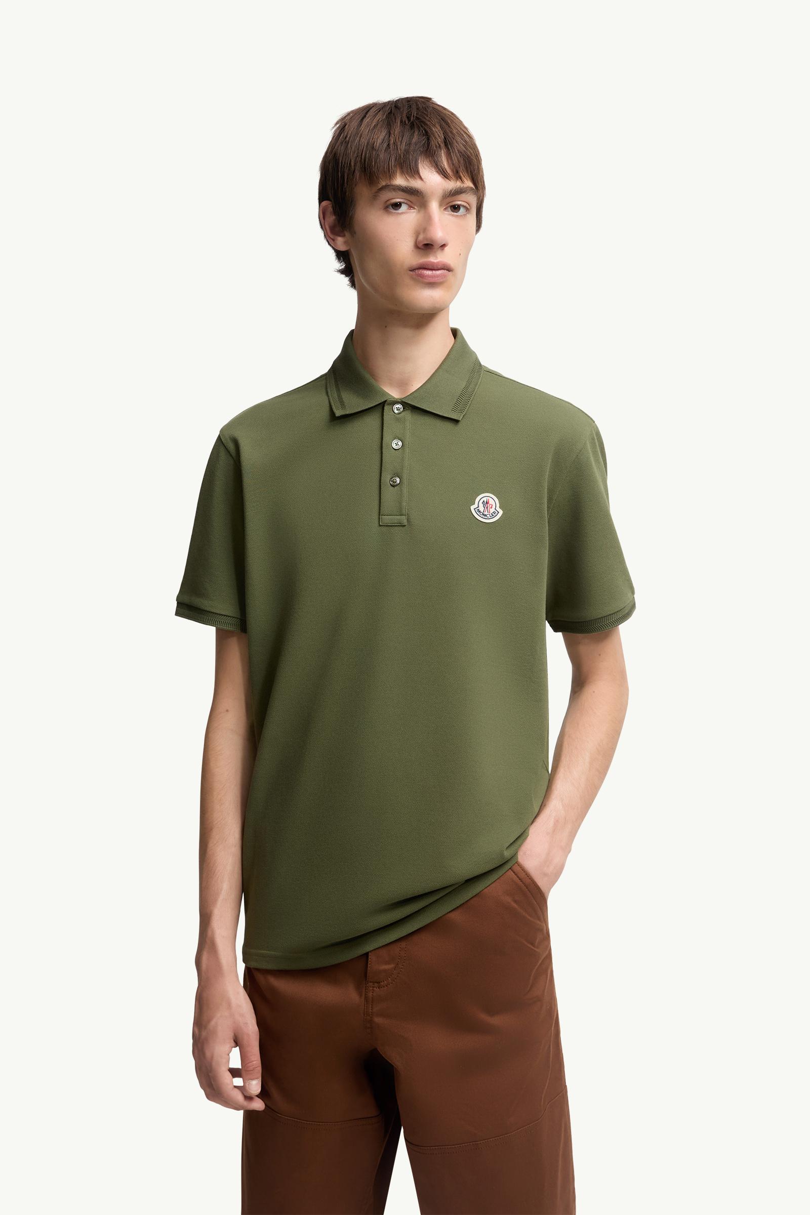 Moncler Logo Patch Cotton Piquet Polo Shirt Khaki Khaki