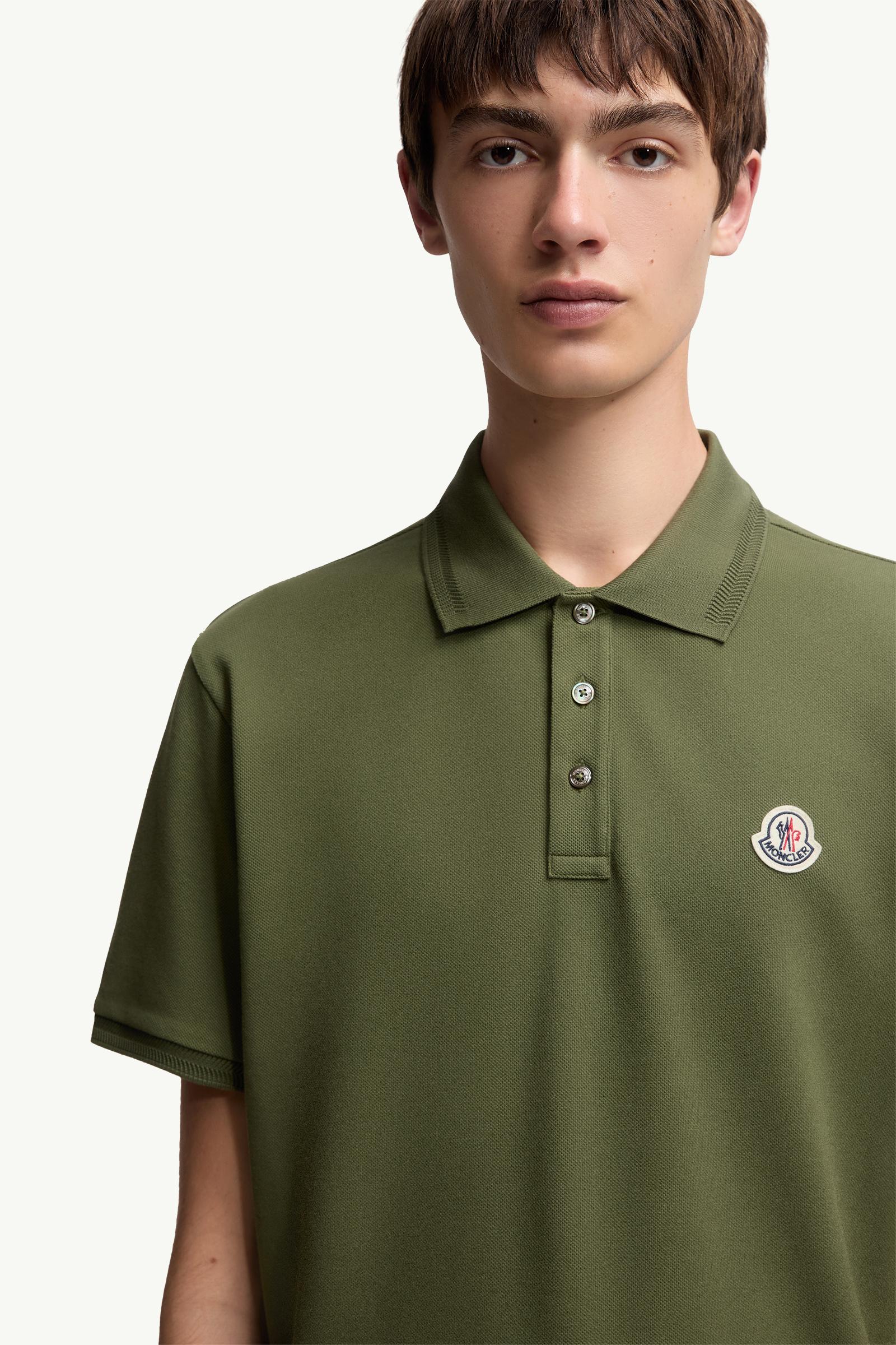 Moncler Logo Patch Cotton Piquet Polo Shirt Khaki Khaki