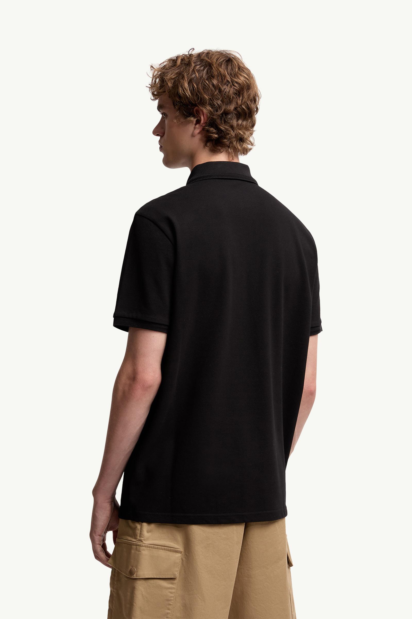 Moncler Logo Patch Cotton Piquet Polo Shirt Black Black