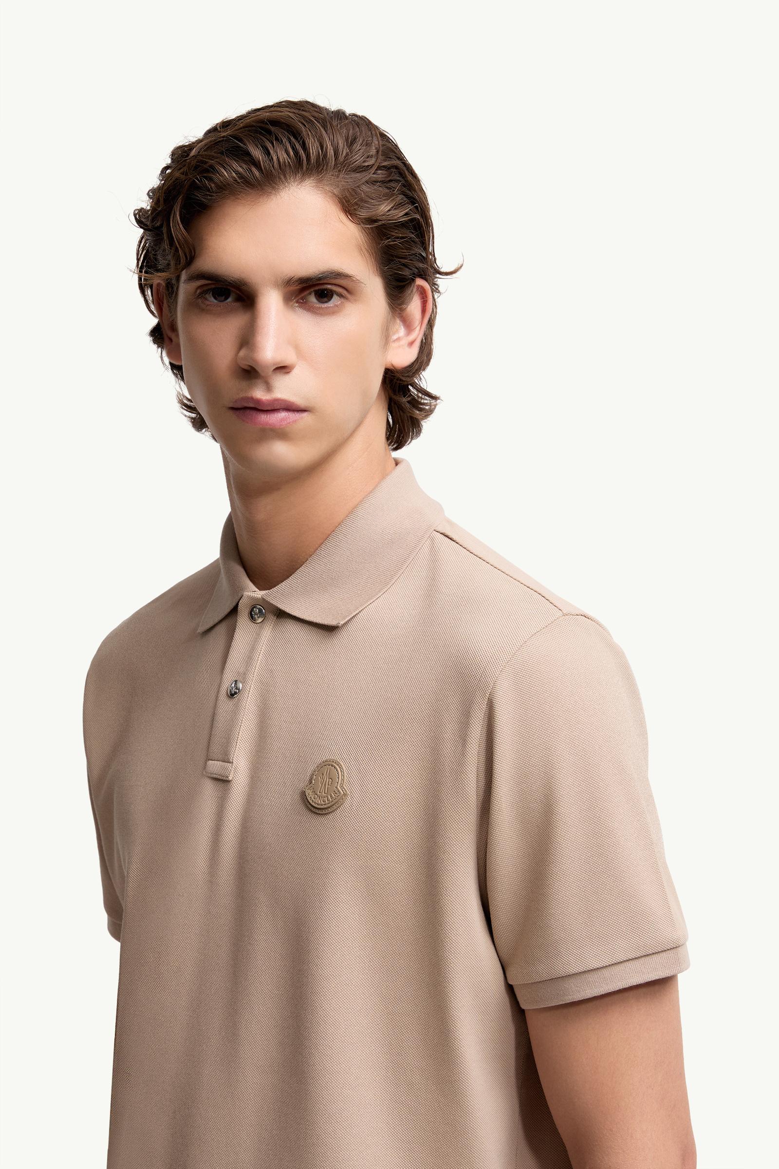 Moncler Logo Patch Cotton Piquet Polo Shirt Light Beige Light Beige