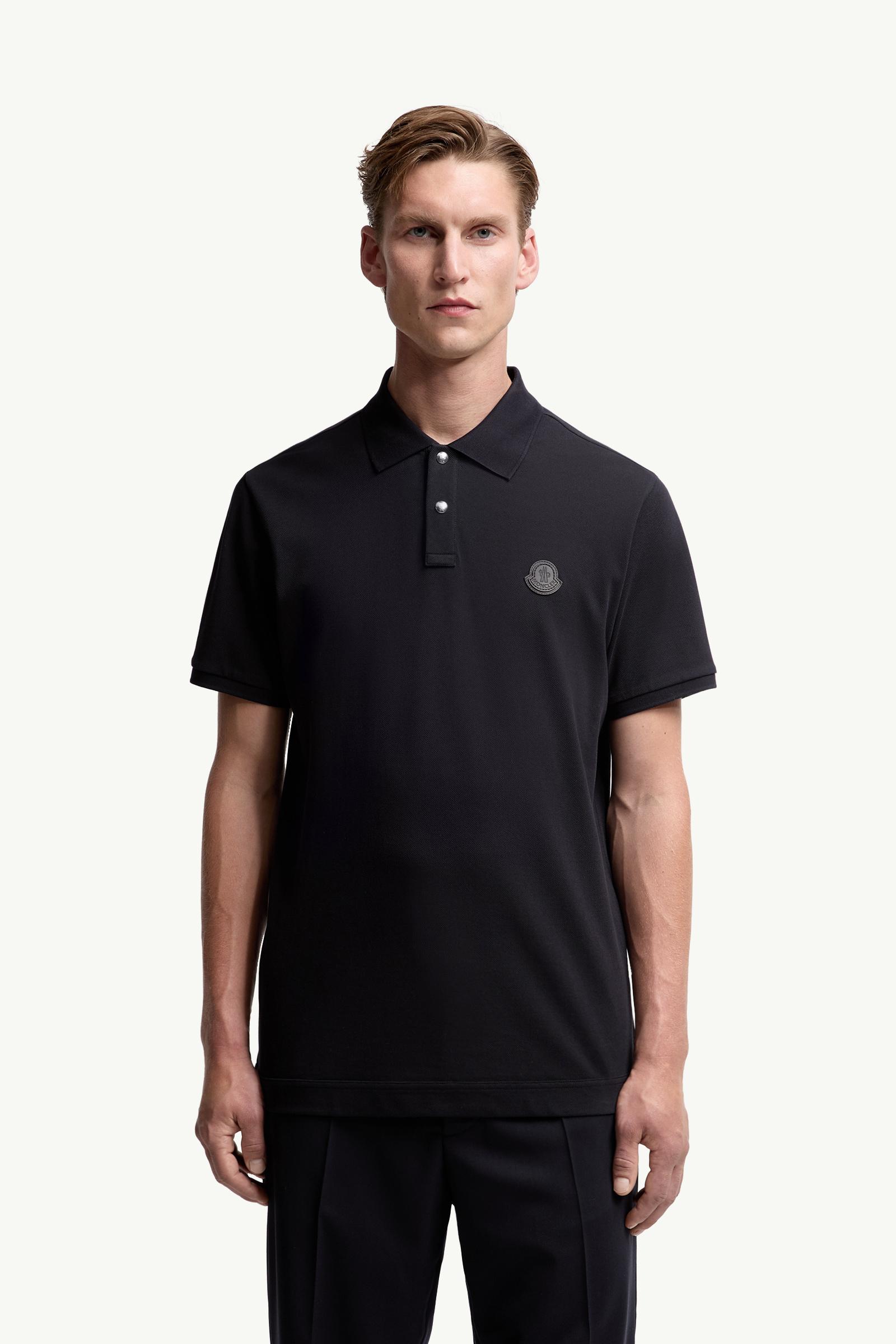 Moncler Logo Patch Cotton Piquet Polo Shirt Navy Blue Navy Blue
