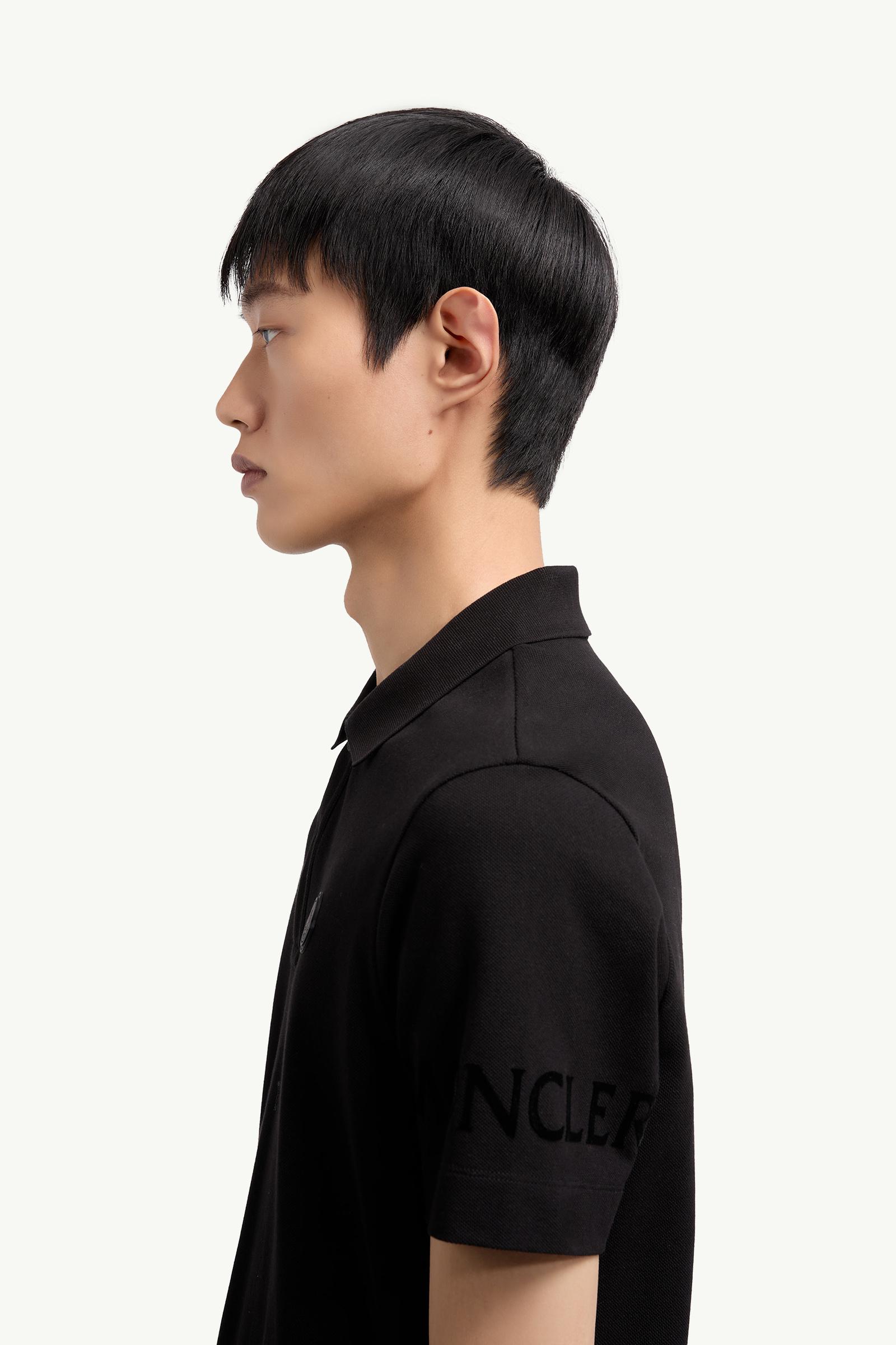 Moncler Logo Cotton Piquet Polo Shirt Black Black