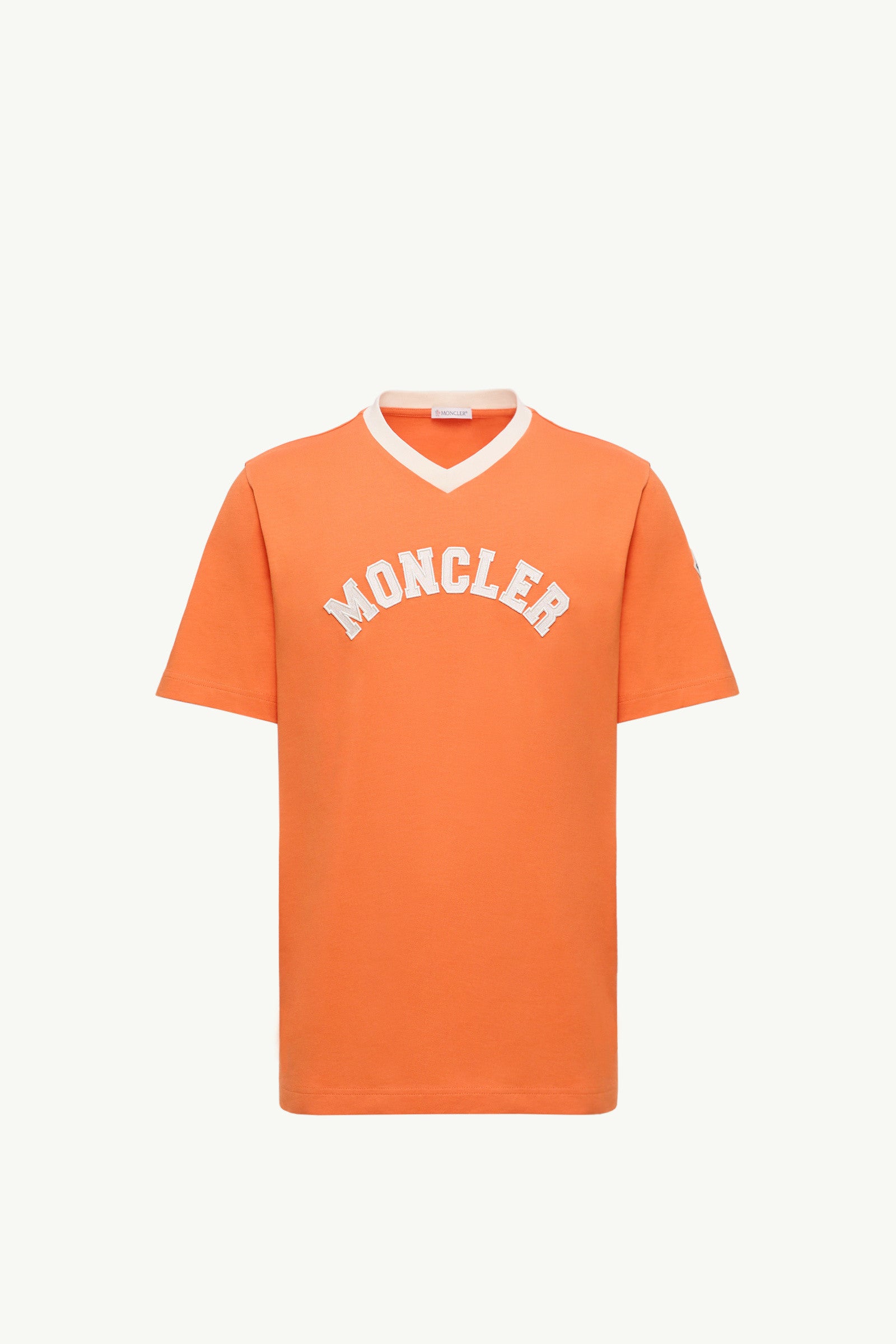 Moncler Embroidered Logo Cotton Piquet V-Neck T-Shirt Orange Orange