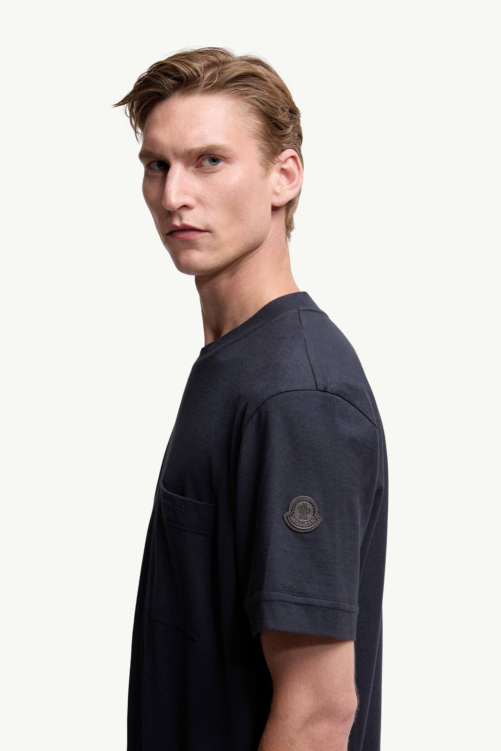 Moncler Logo Cotton & Silk T-Shirt With Pocket Navy Blue Navy Blue