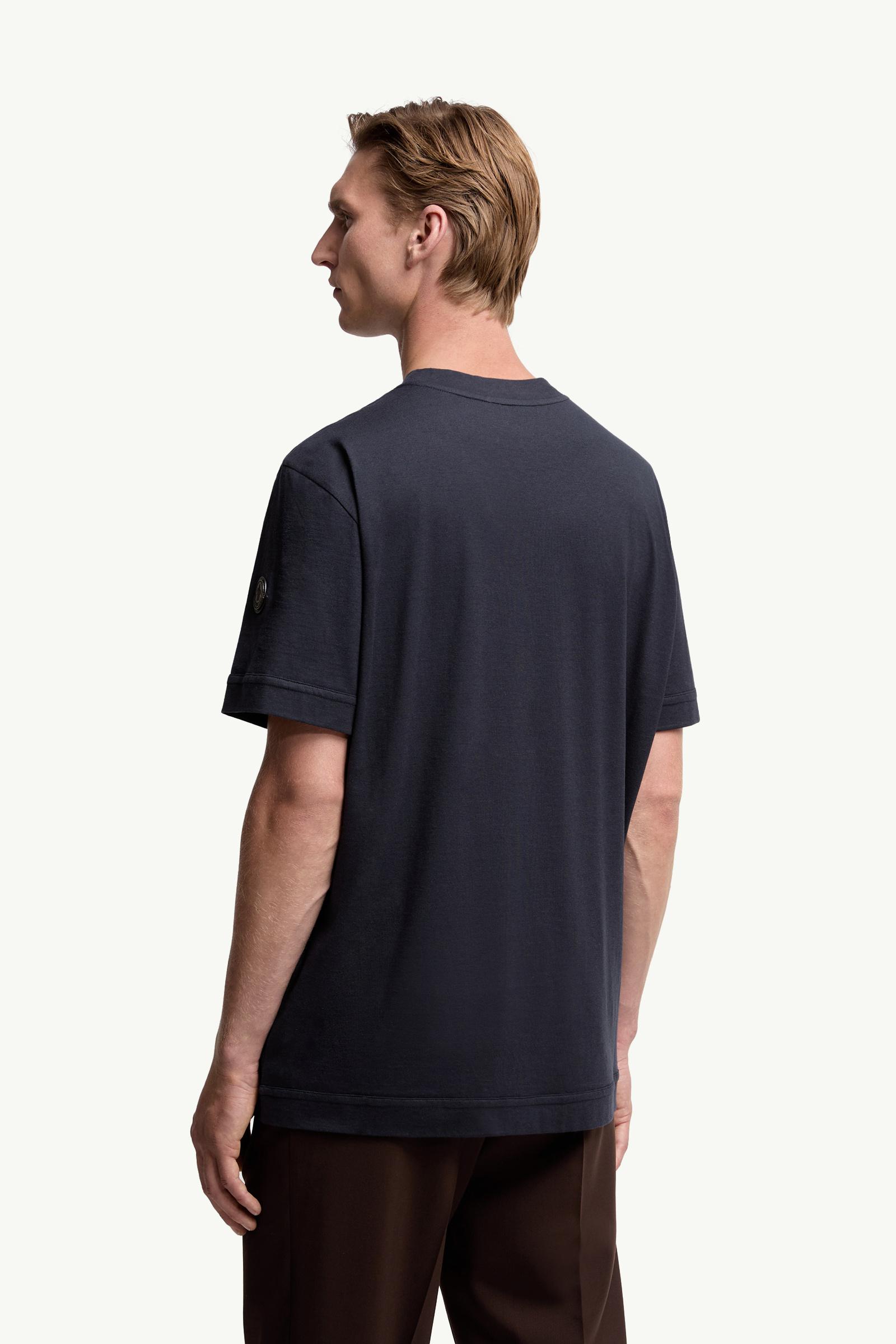 Moncler Logo Cotton & Silk T-Shirt With Pocket Navy Blue Navy Blue