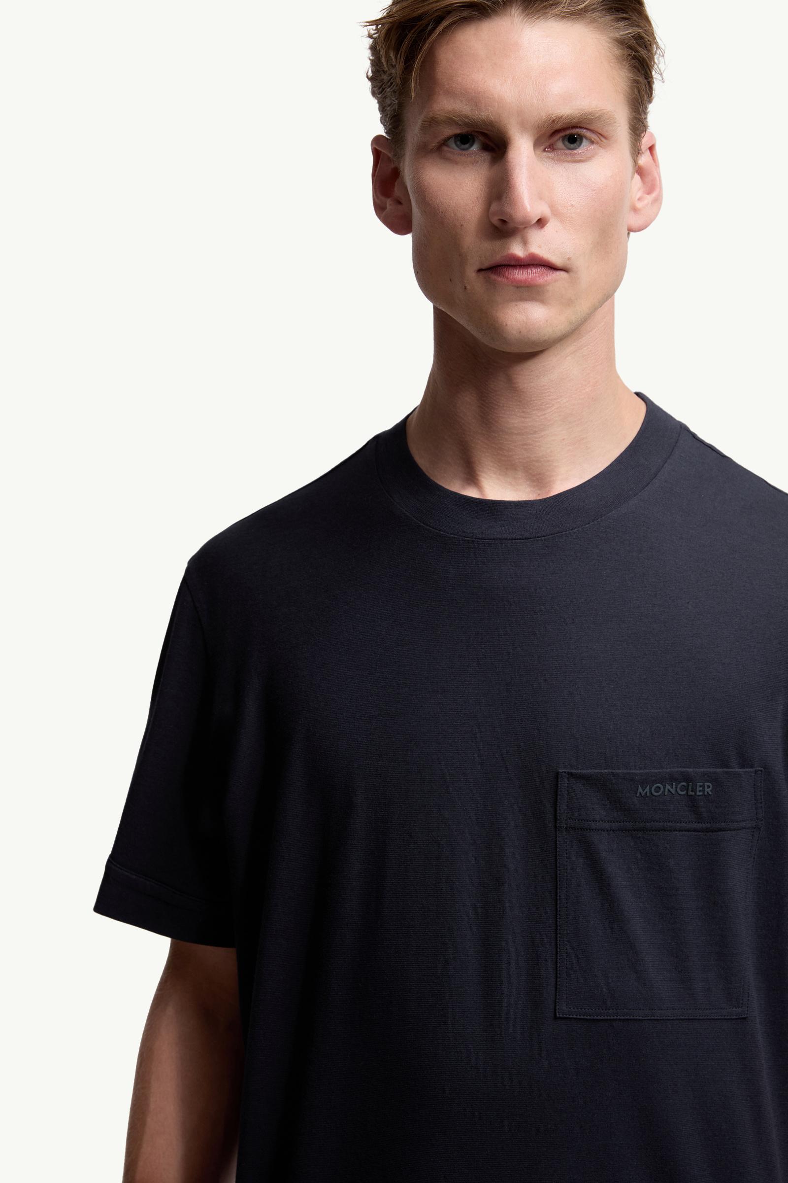 Moncler Logo Cotton & Silk T-Shirt With Pocket Navy Blue Navy Blue