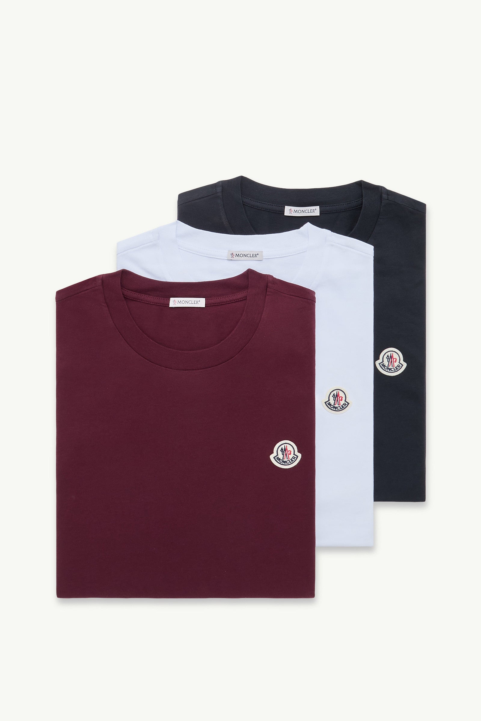 Moncler Logo Patch Cotton T-Shirt (Pack Of Three) White & Navy Blue & Burgundy White & Navy Blue & Burgundy