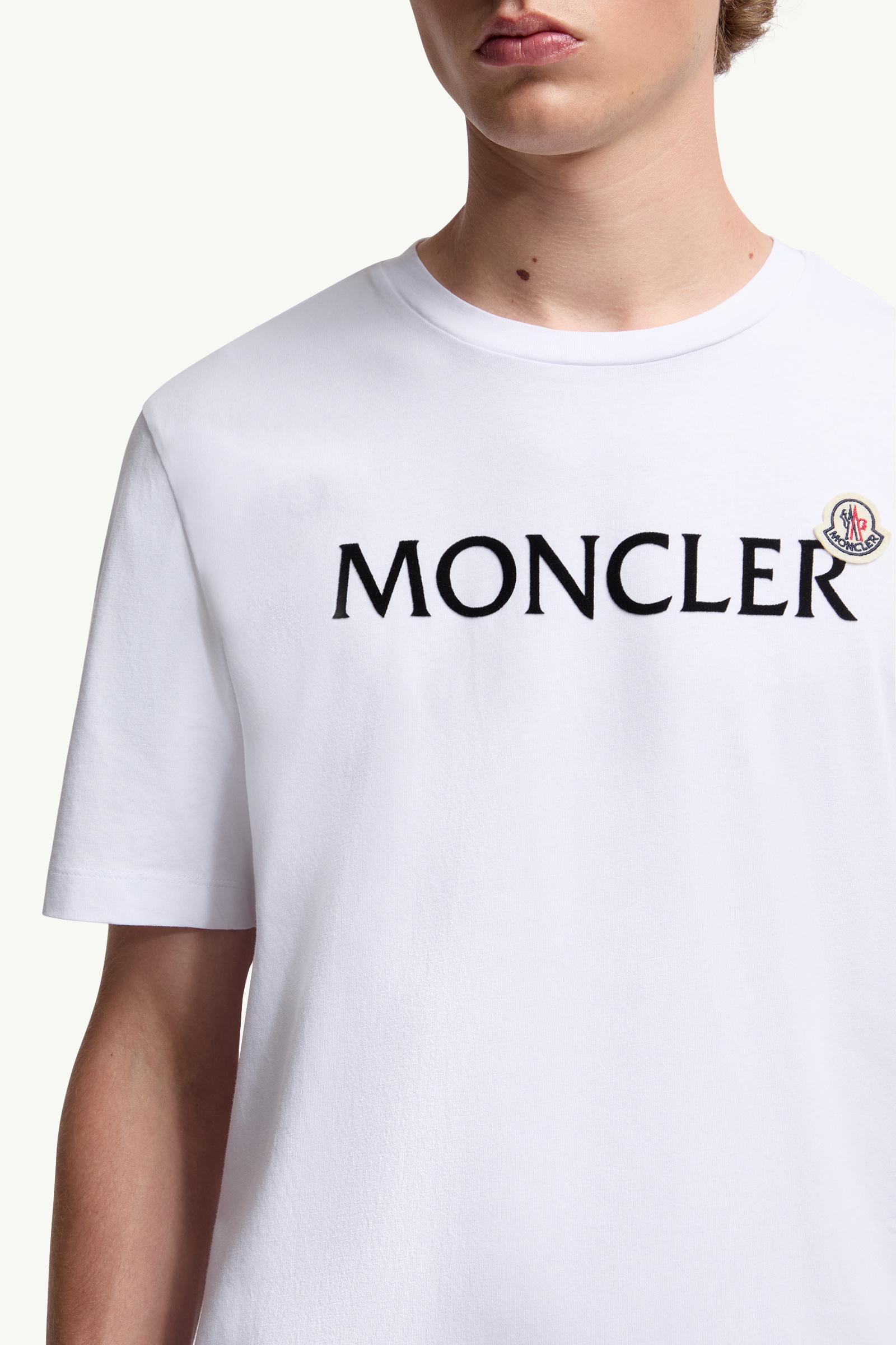 Moncler Flocked Logo Cotton T-Shirt White White