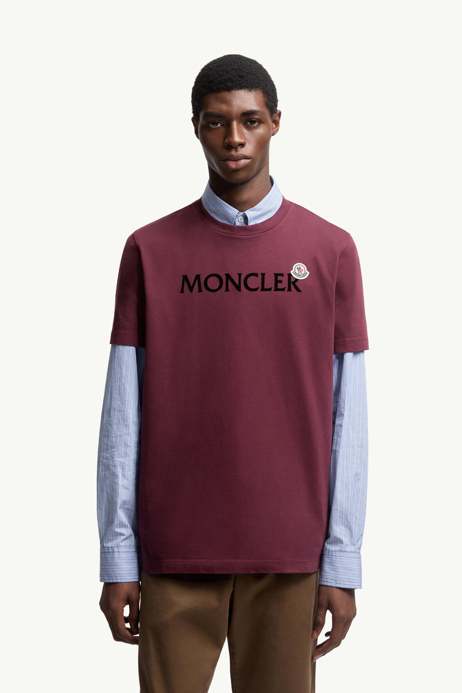Moncler Flocked Logo Cotton T-Shirt Burgundy Burgundy