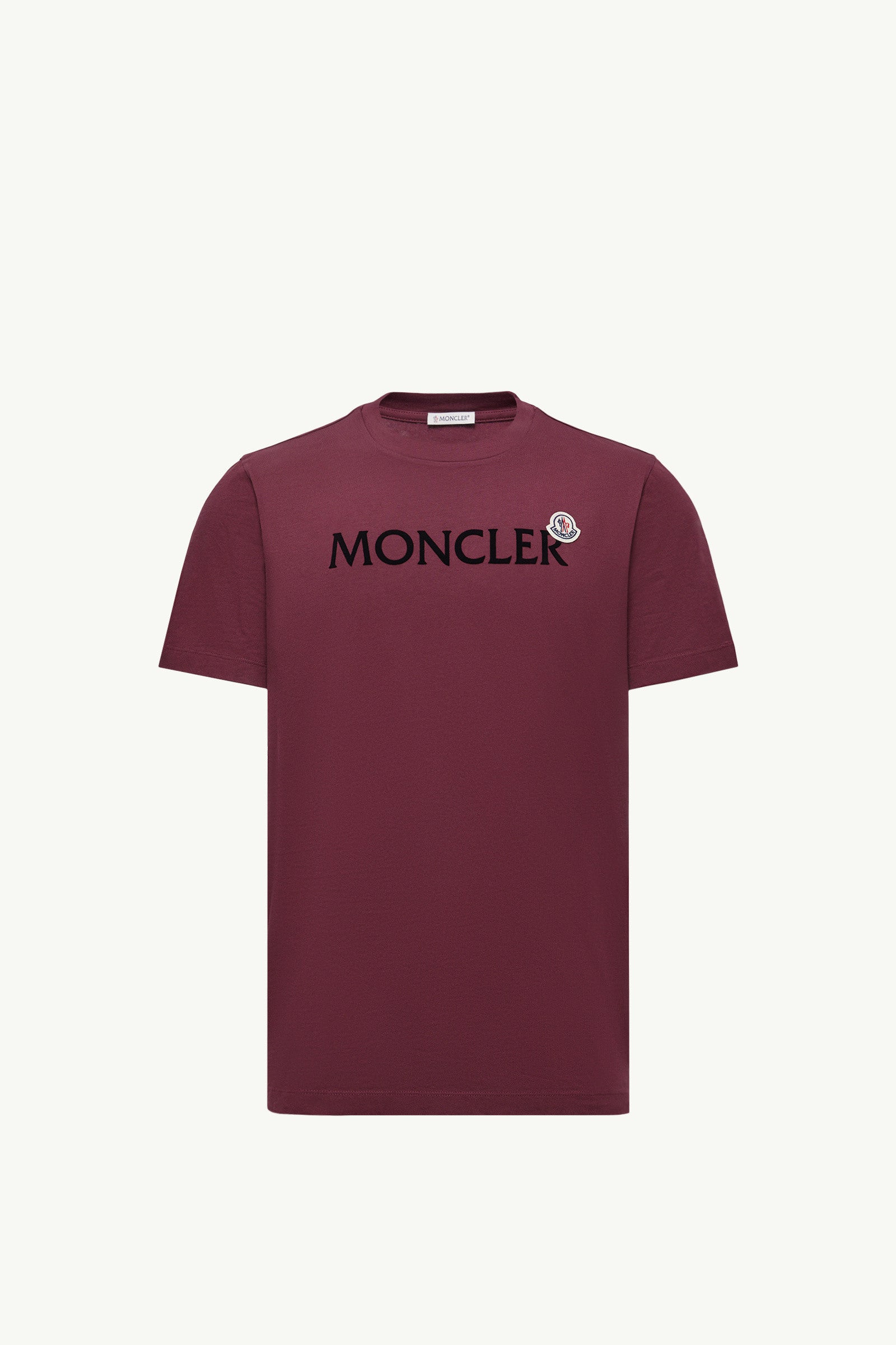 Moncler Flocked Logo Cotton T-Shirt Burgundy Burgundy