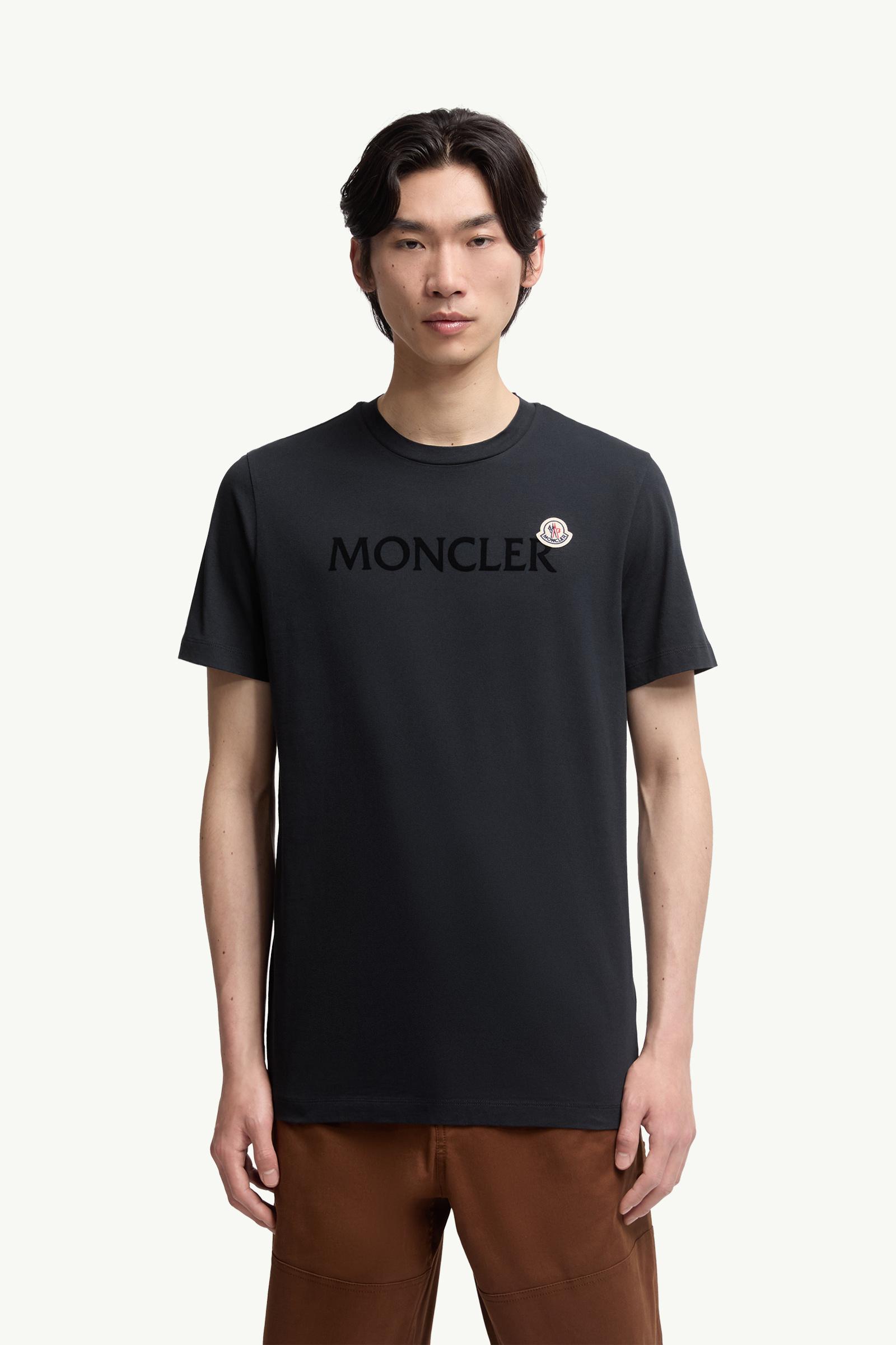 Moncler Flocked Logo Cotton T-Shirt Night Blue Night Blue