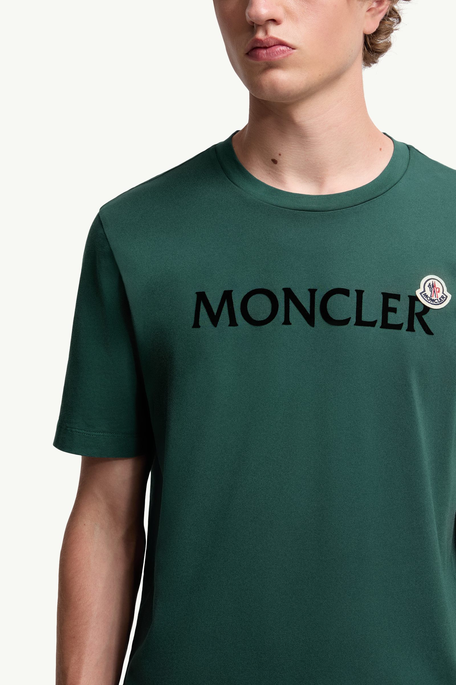 Moncler Flocked Logo Cotton T-Shirt Leaf Green Leaf Green