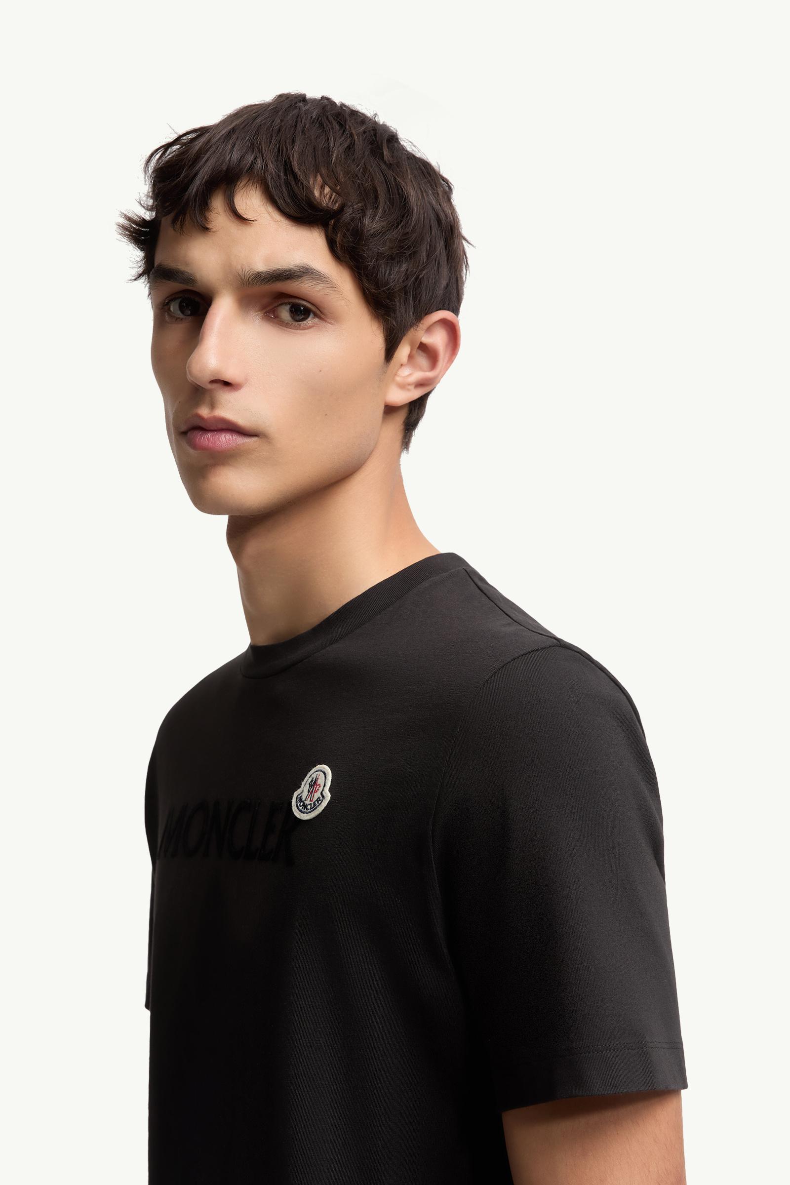 Moncler Flocked Logo Cotton T-Shirt Black Black