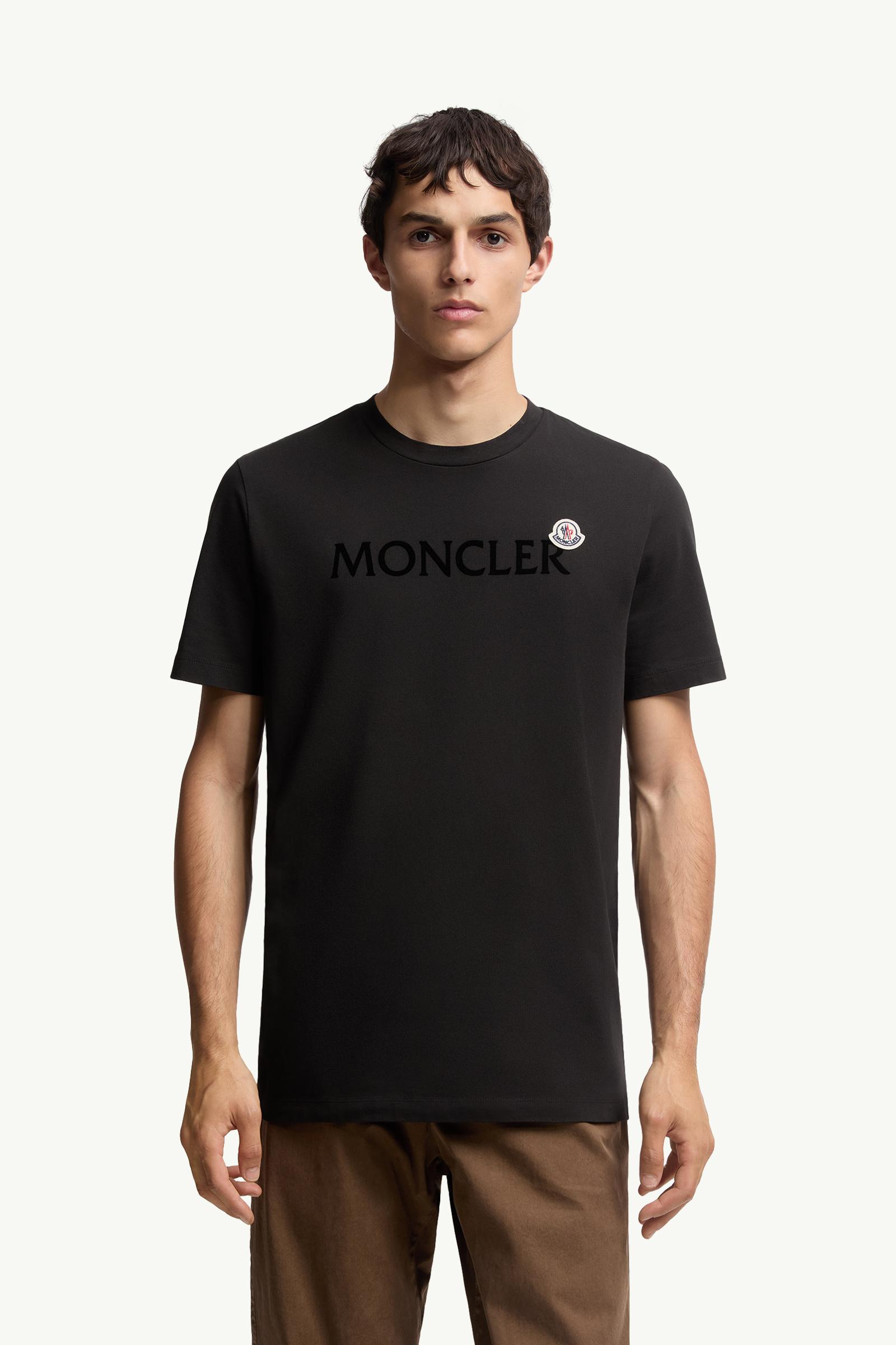 Moncler Flocked Logo Cotton T-Shirt Black Black