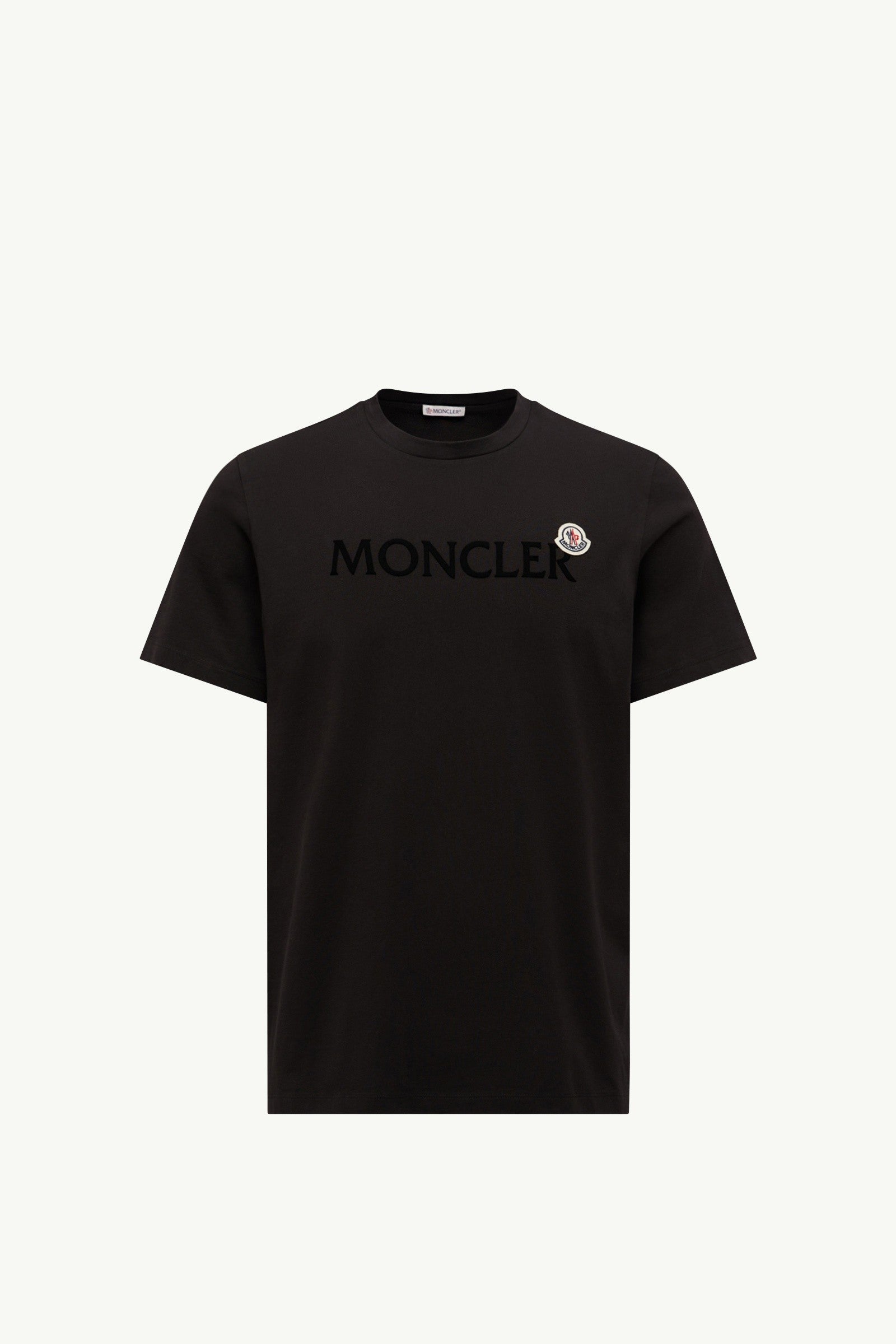 Moncler Flocked Logo Cotton T-Shirt Black Black