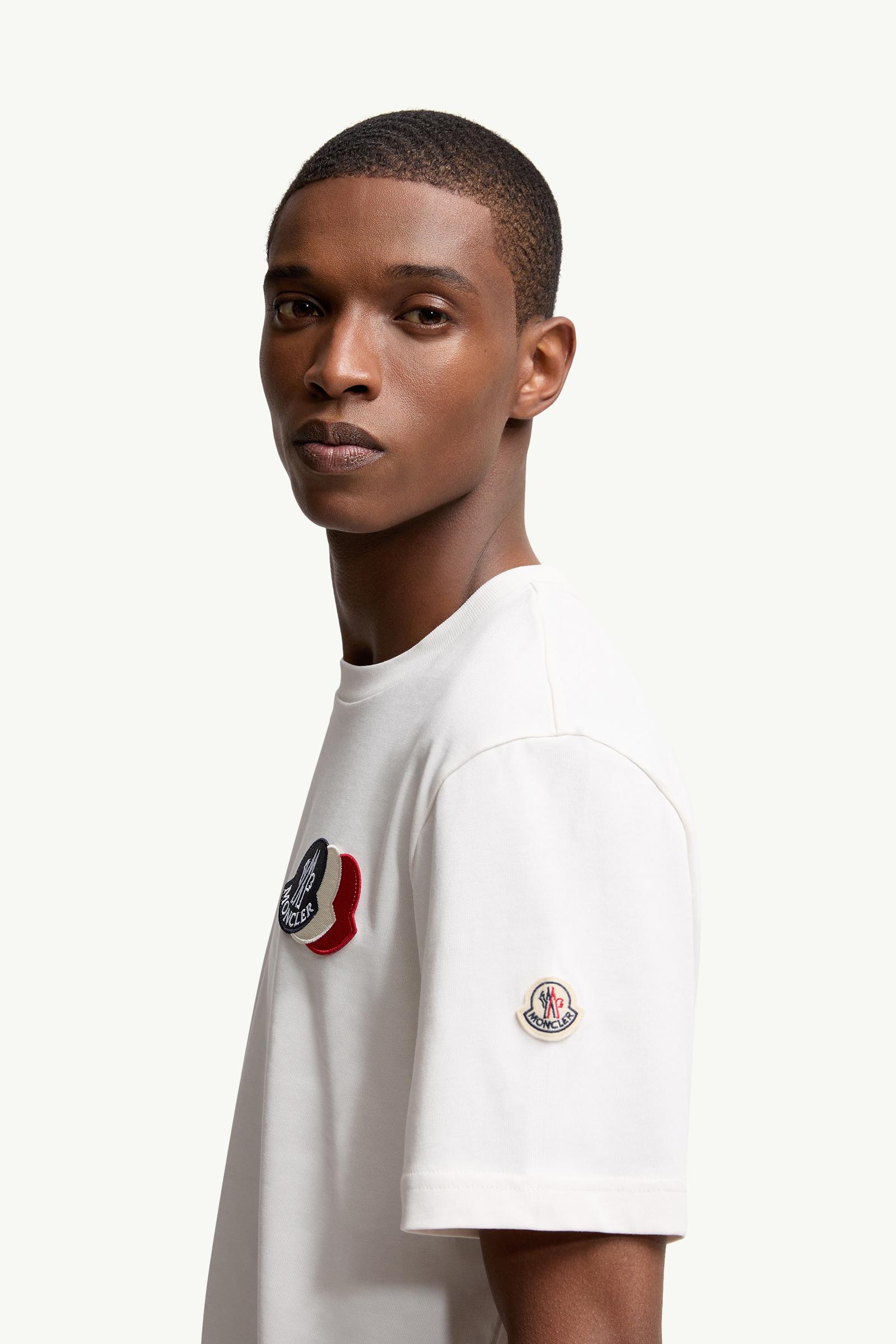 Moncler Embroidered Tricolor Logo Cotton T-Shirt White White