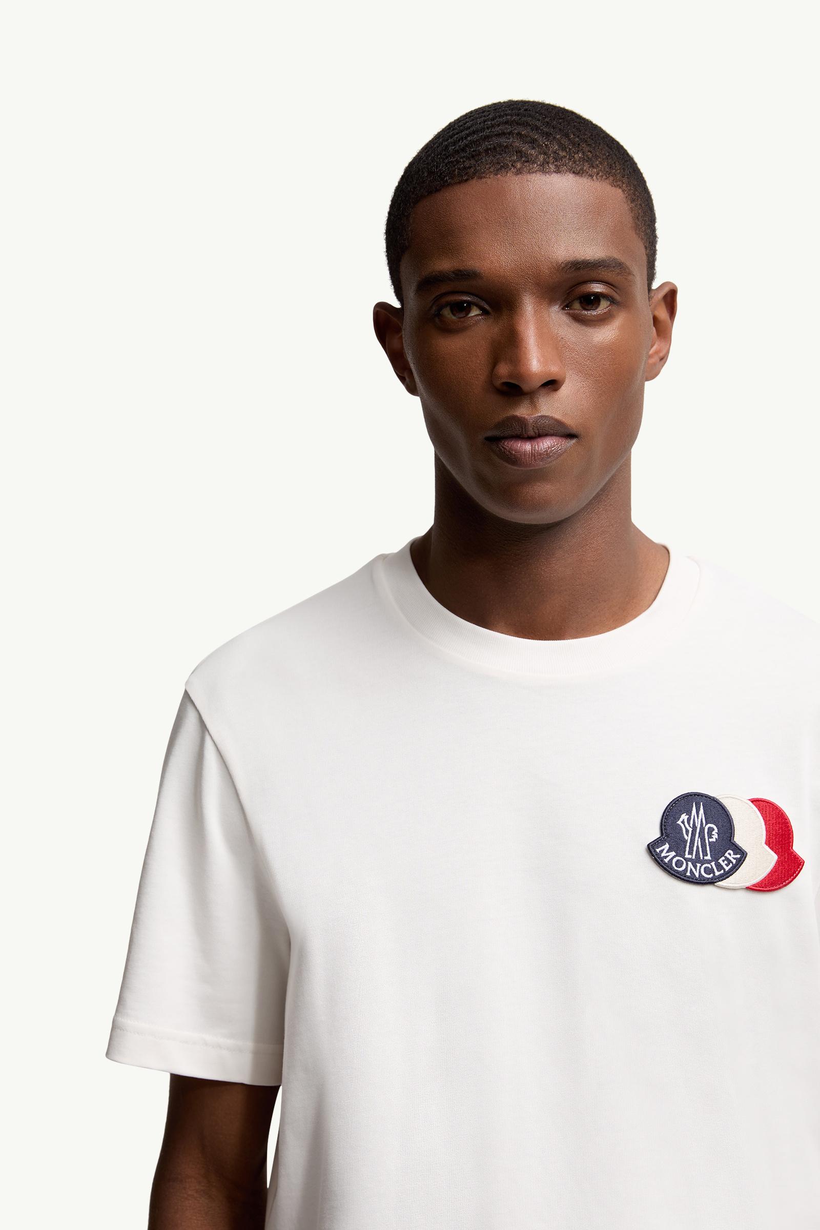 Moncler Embroidered Tricolor Logo Cotton T-Shirt White White